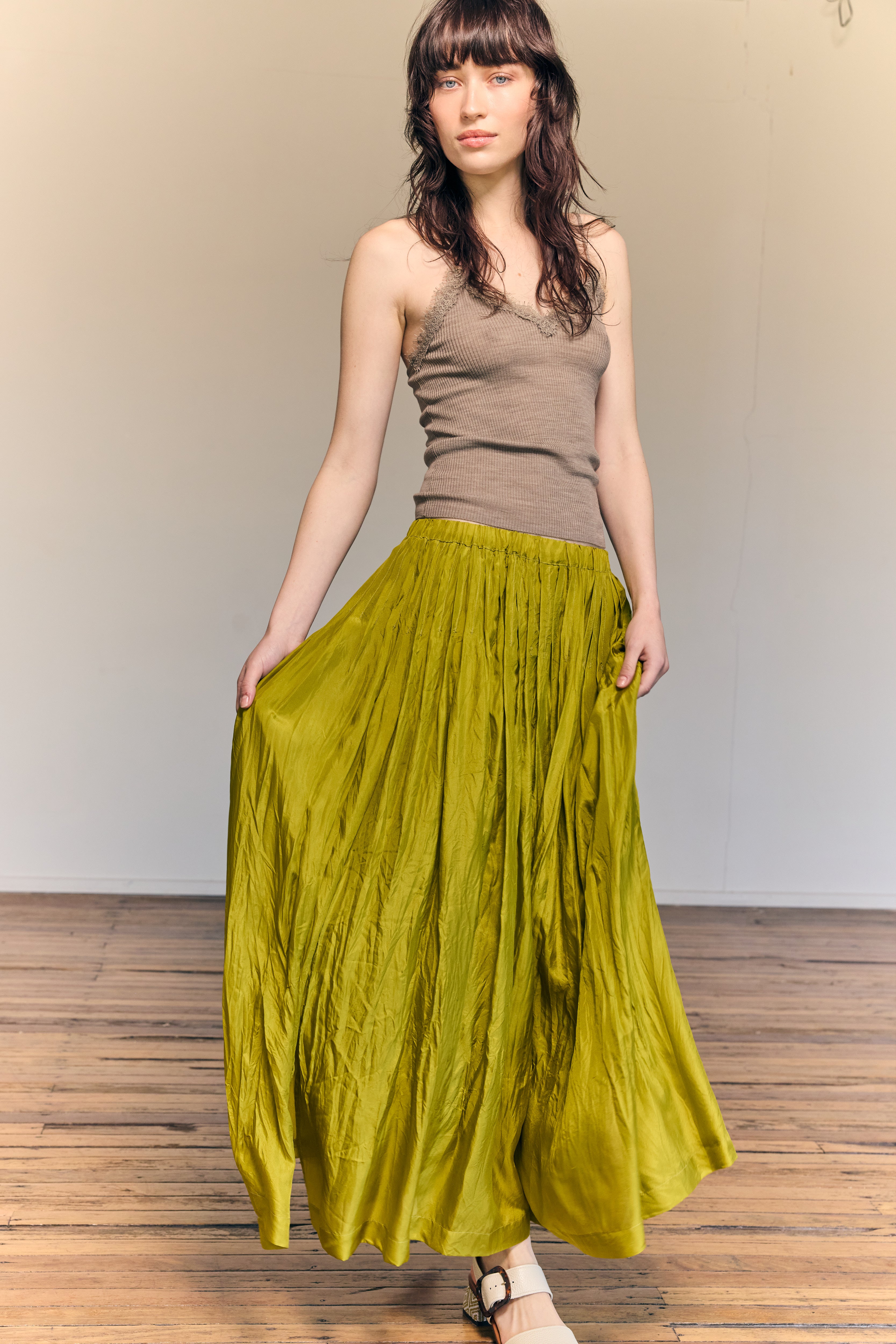 Giselle Maxi Skirt Silk Habotai Chartreuse