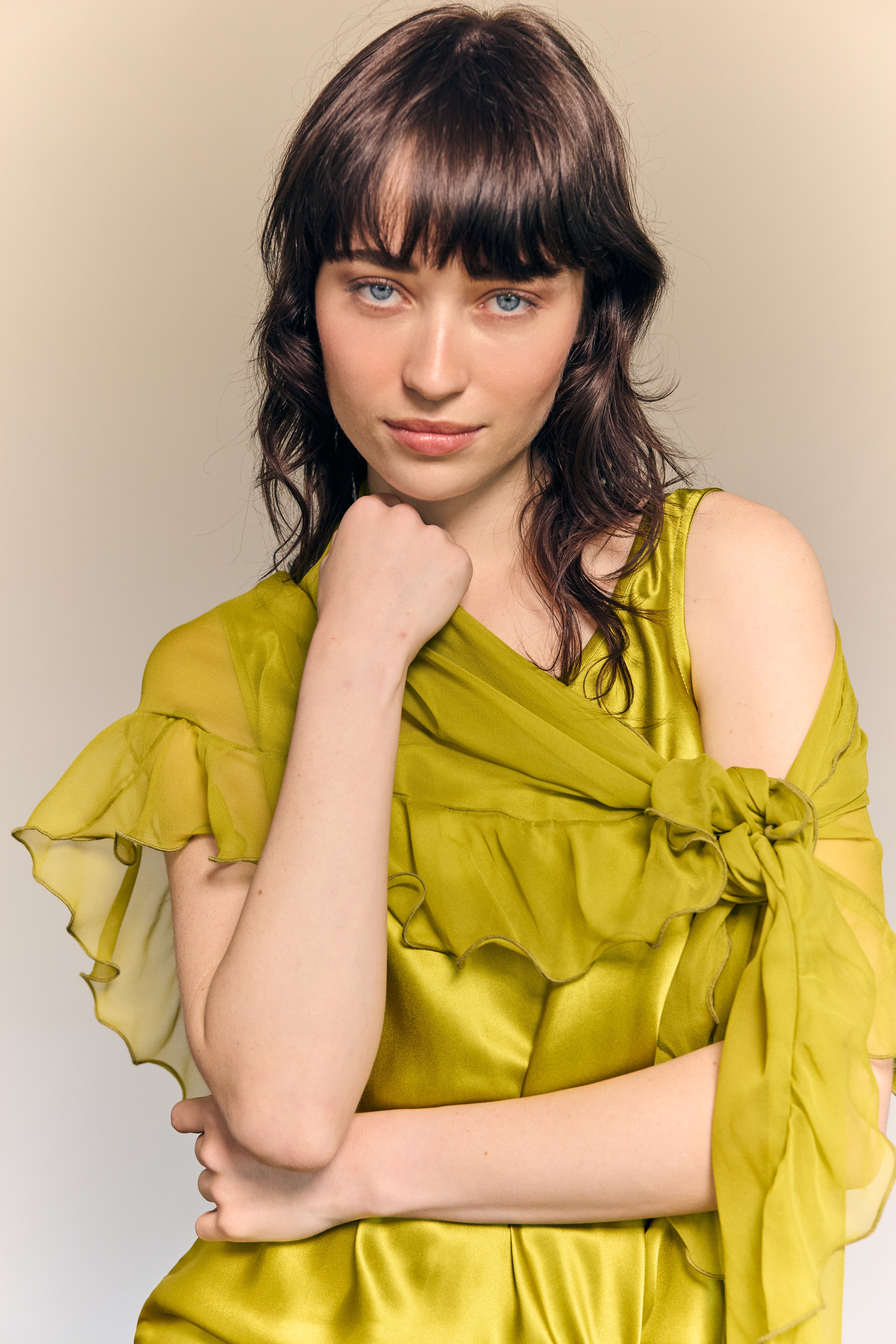 Carmon Ruffle Scarf Silk Chiffon Chartreuse