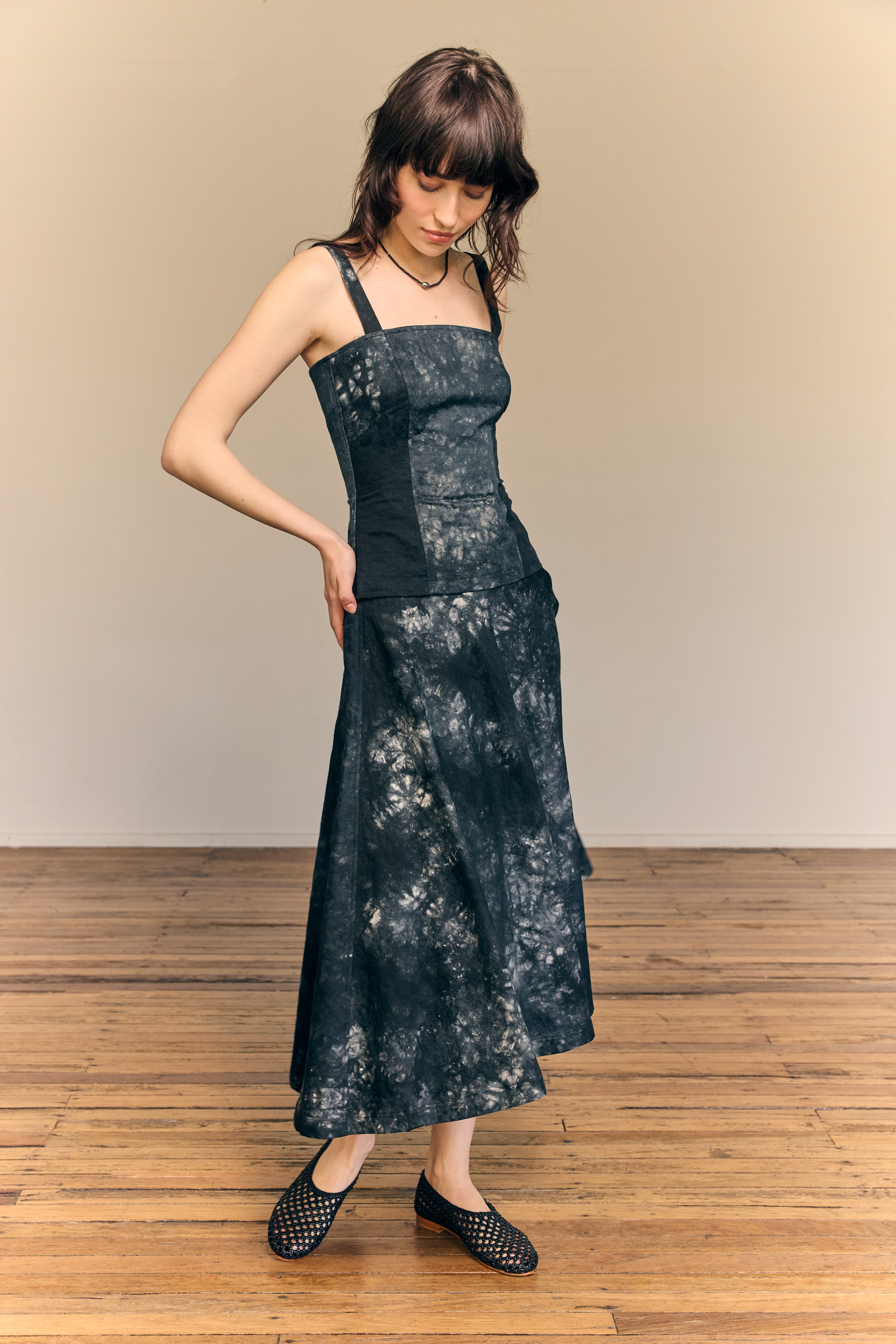 Falda midi al bies Florence de lino Ocean