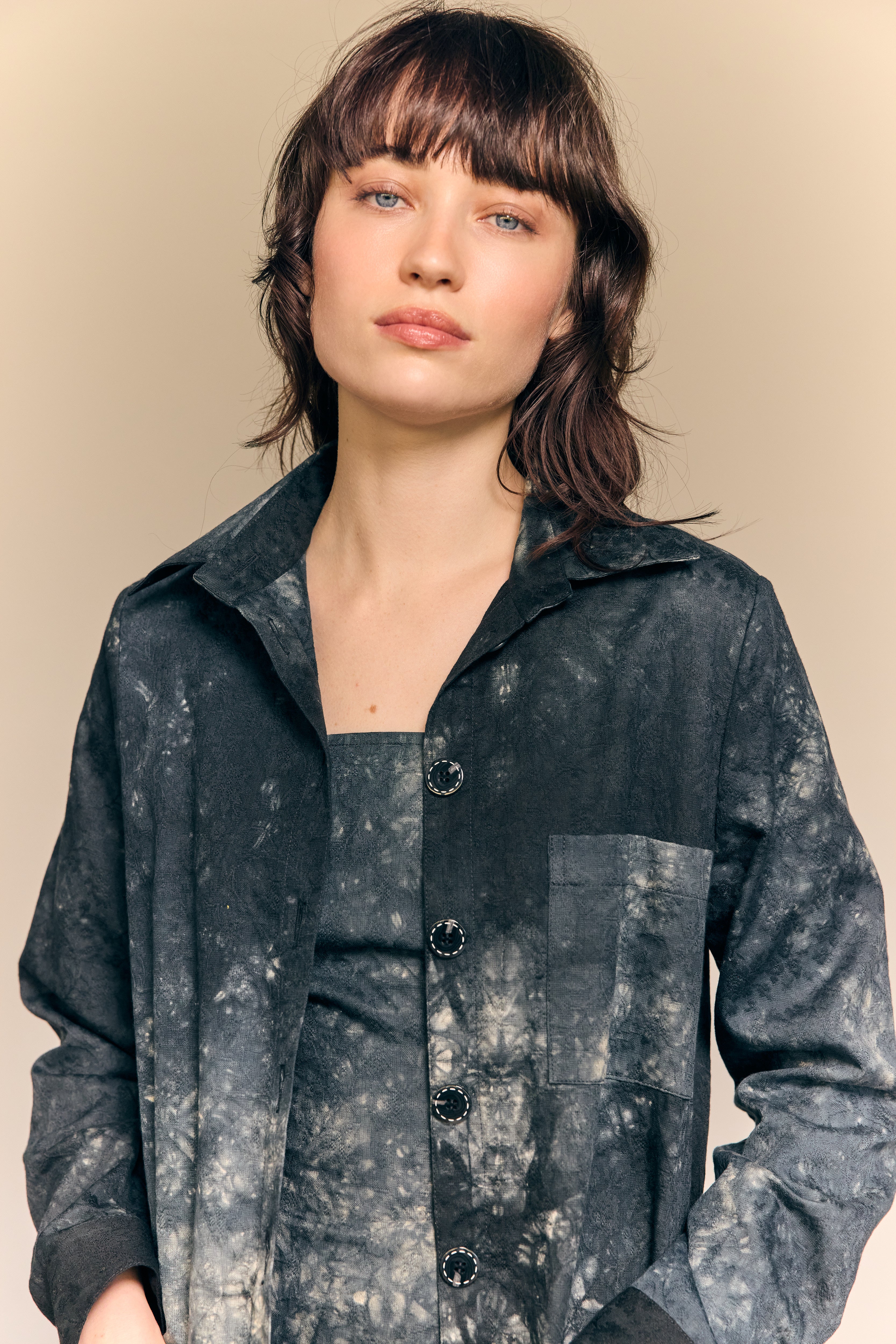 Teagan Jacket Ocean Shibori Cotton Jacquard