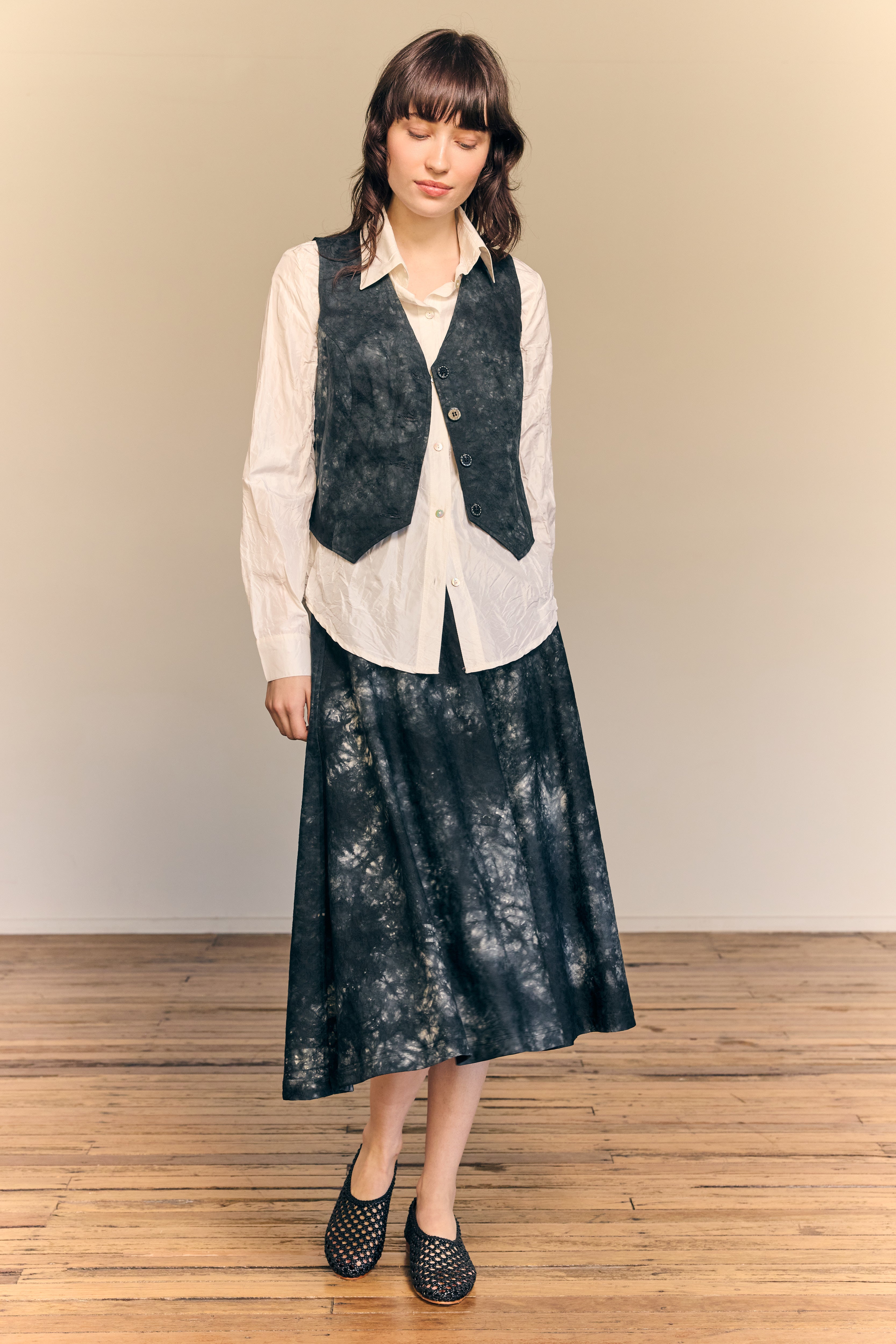 Falda midi al bies Florence de lino Ocean