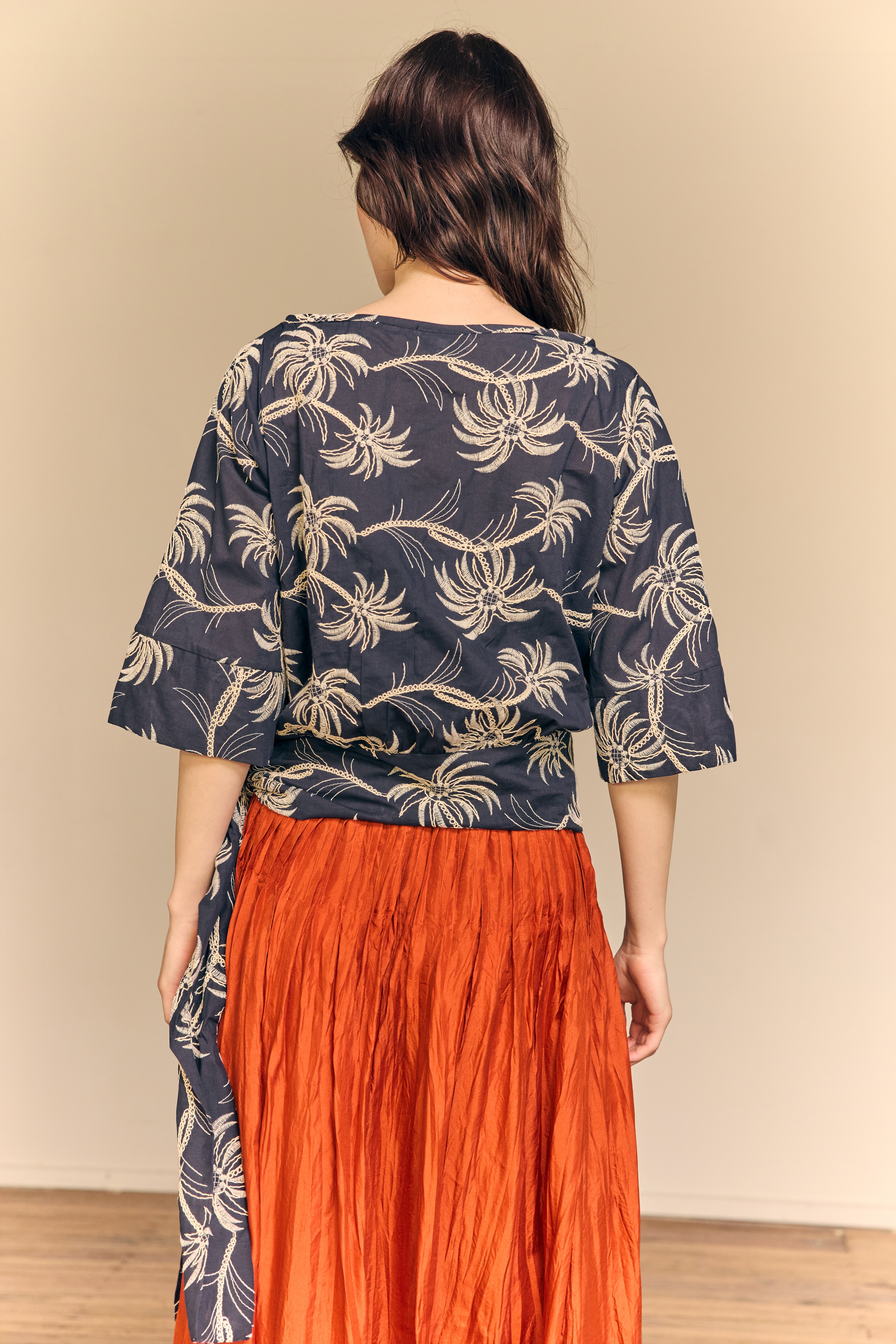 Simona Blouse Embroidered Cotton Navy
