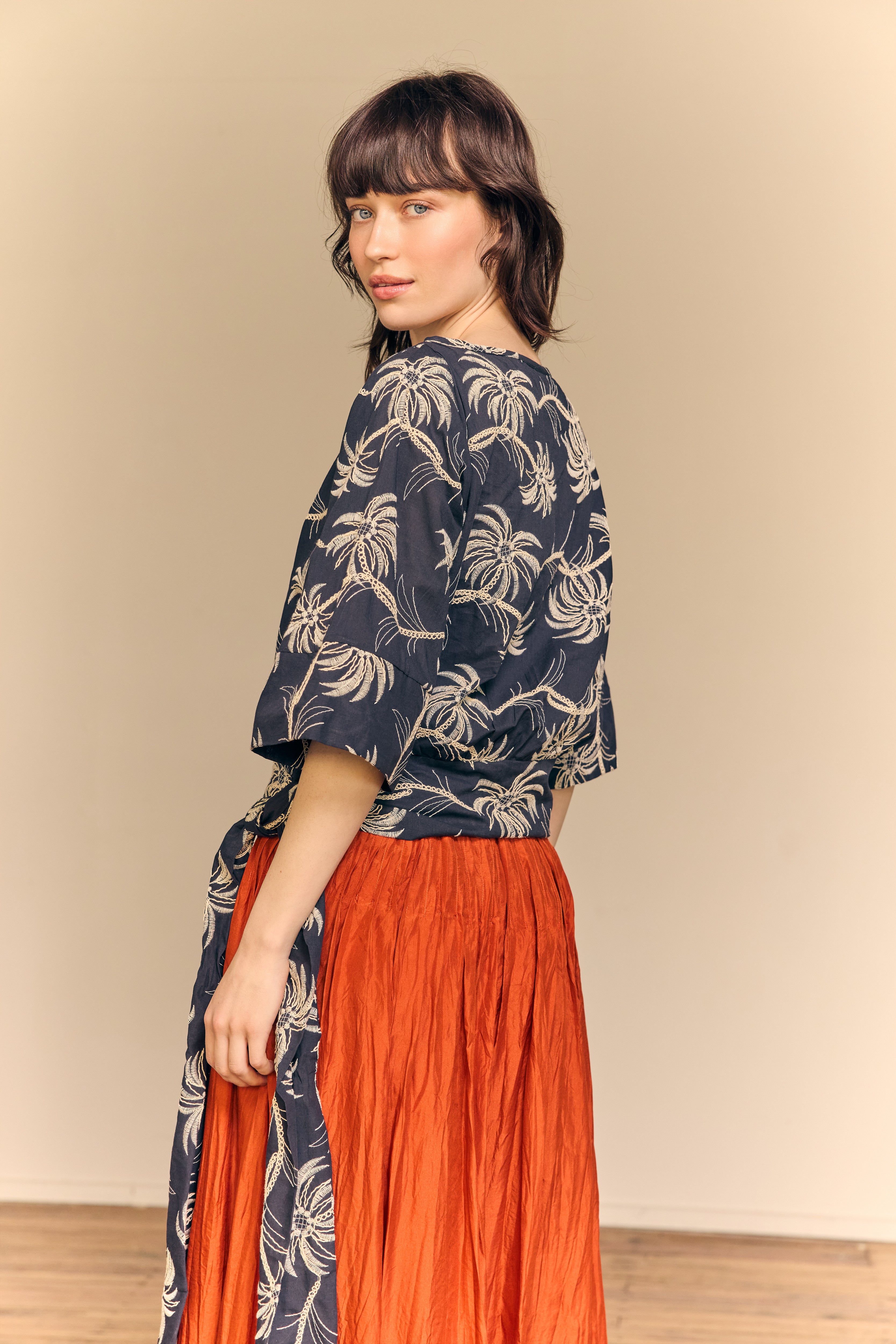Simona Blouse Embroidered Cotton Navy