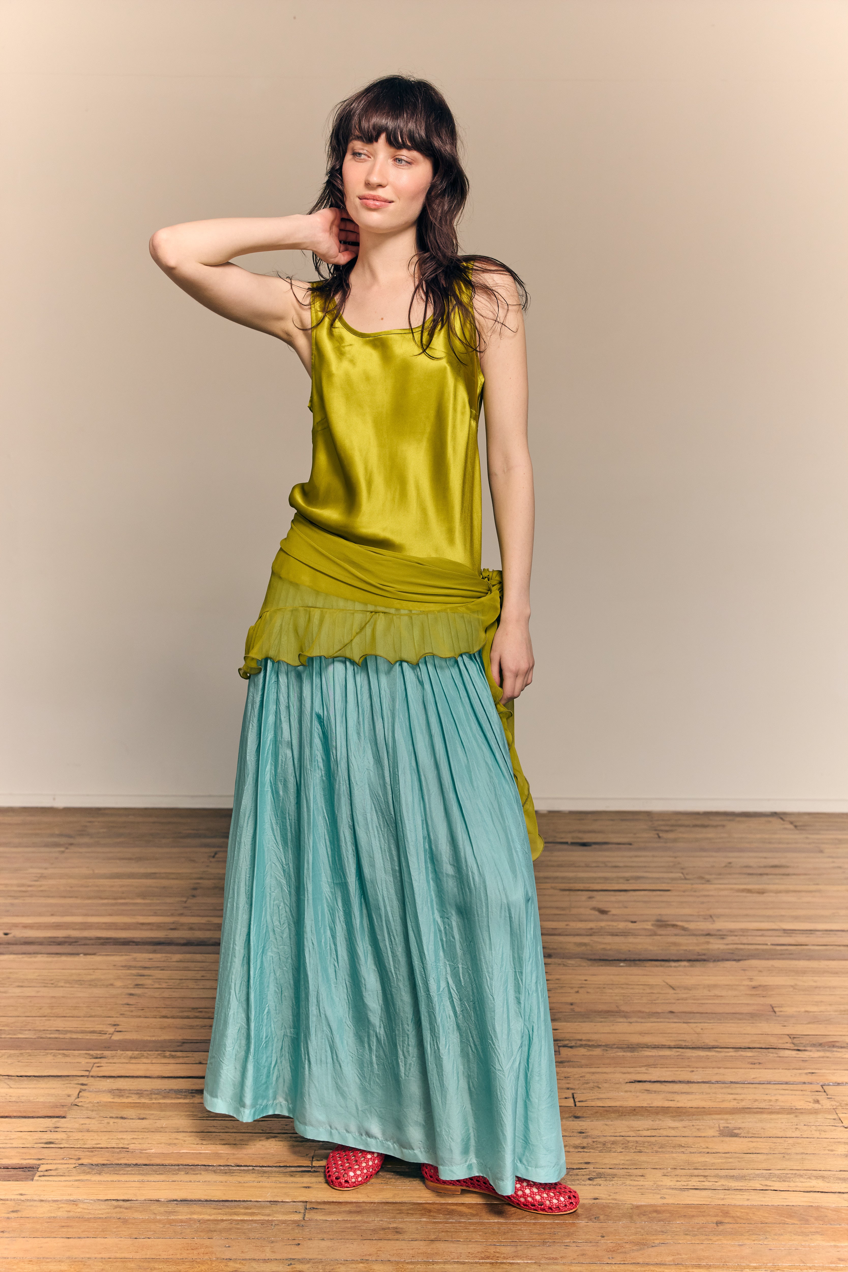 Giselle Maxi Skirt Silk Habotai Aqua