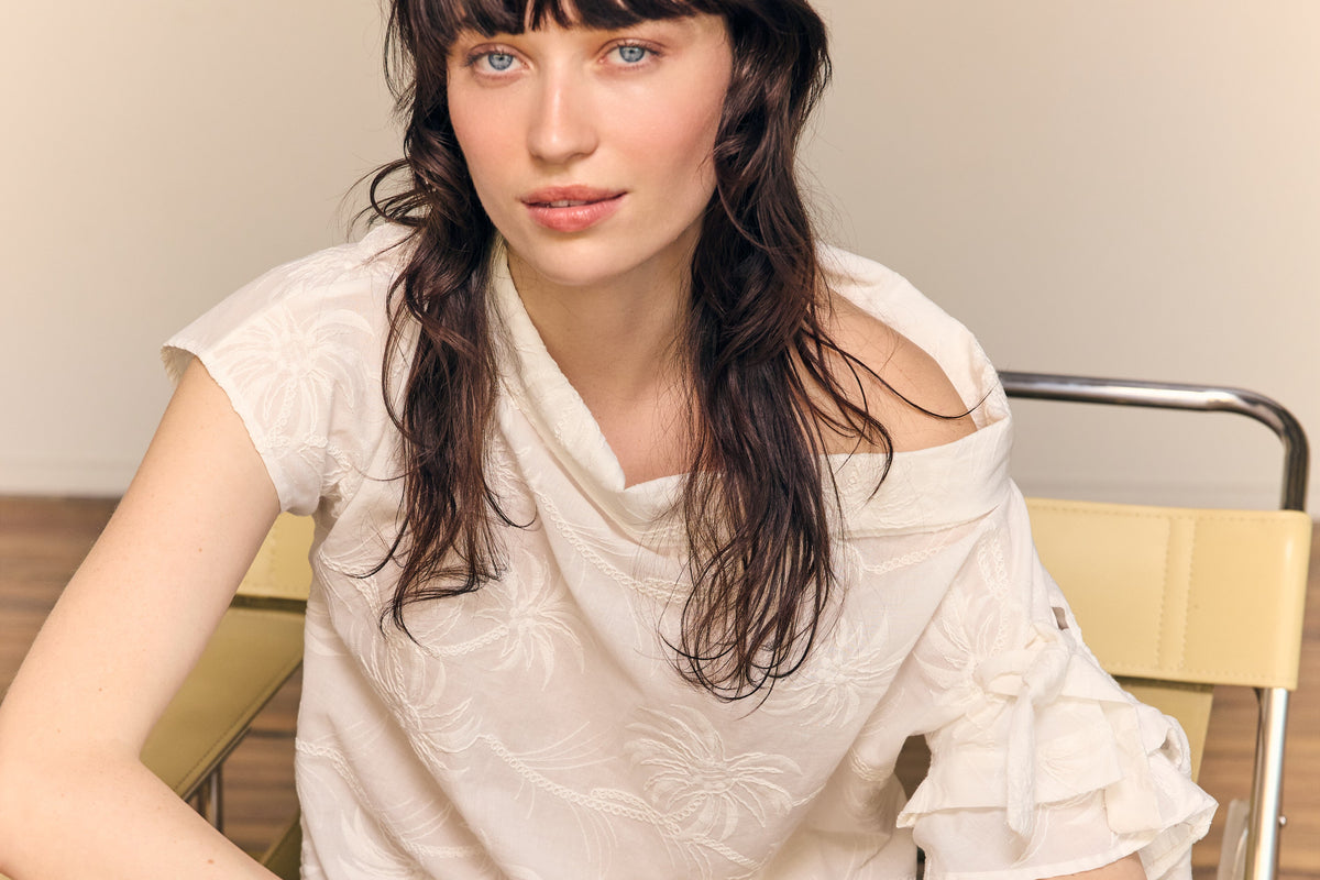 Cleo 女士白色刺绣棉府绸衬衫