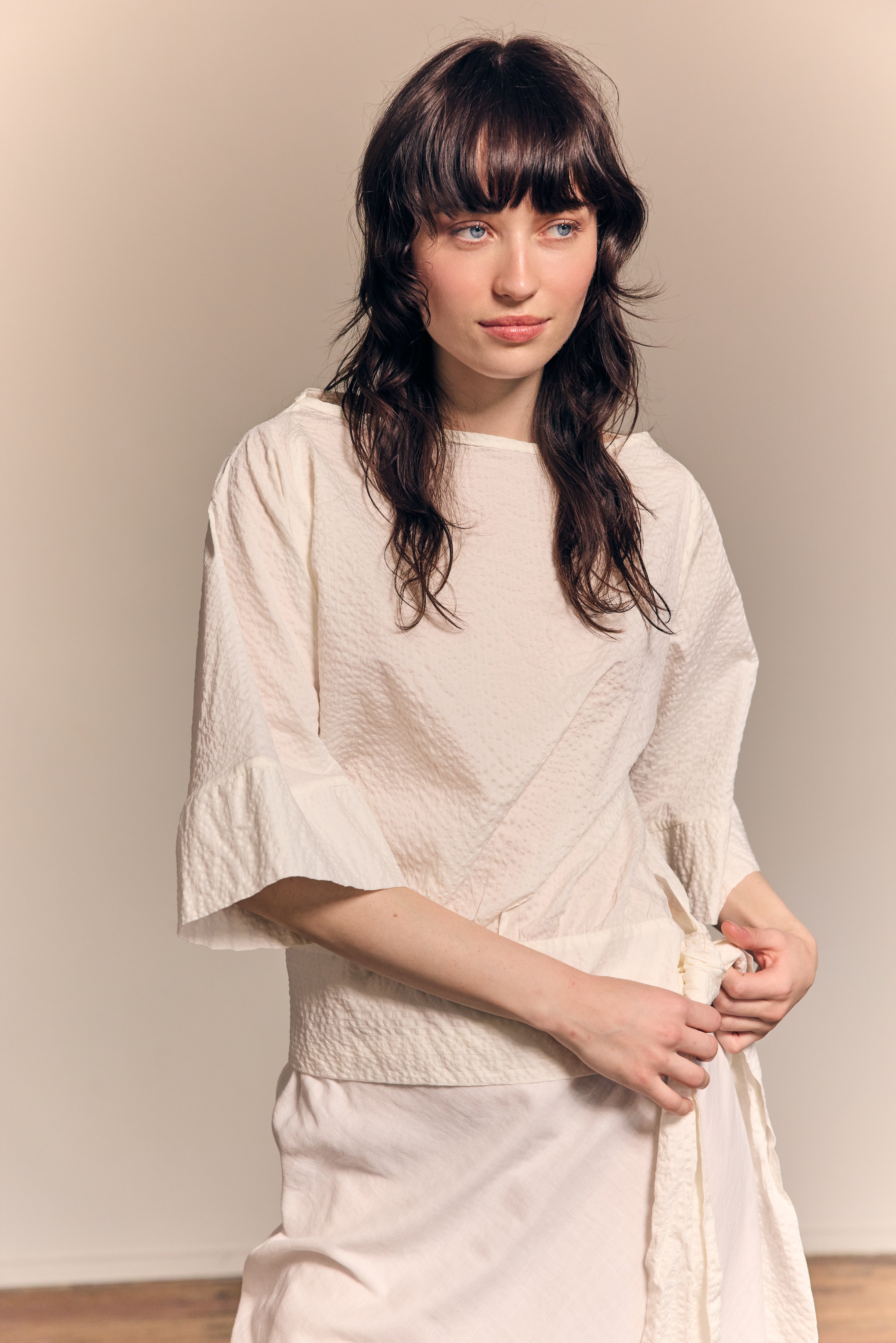 Blusa Simona de algodón plisado blanca