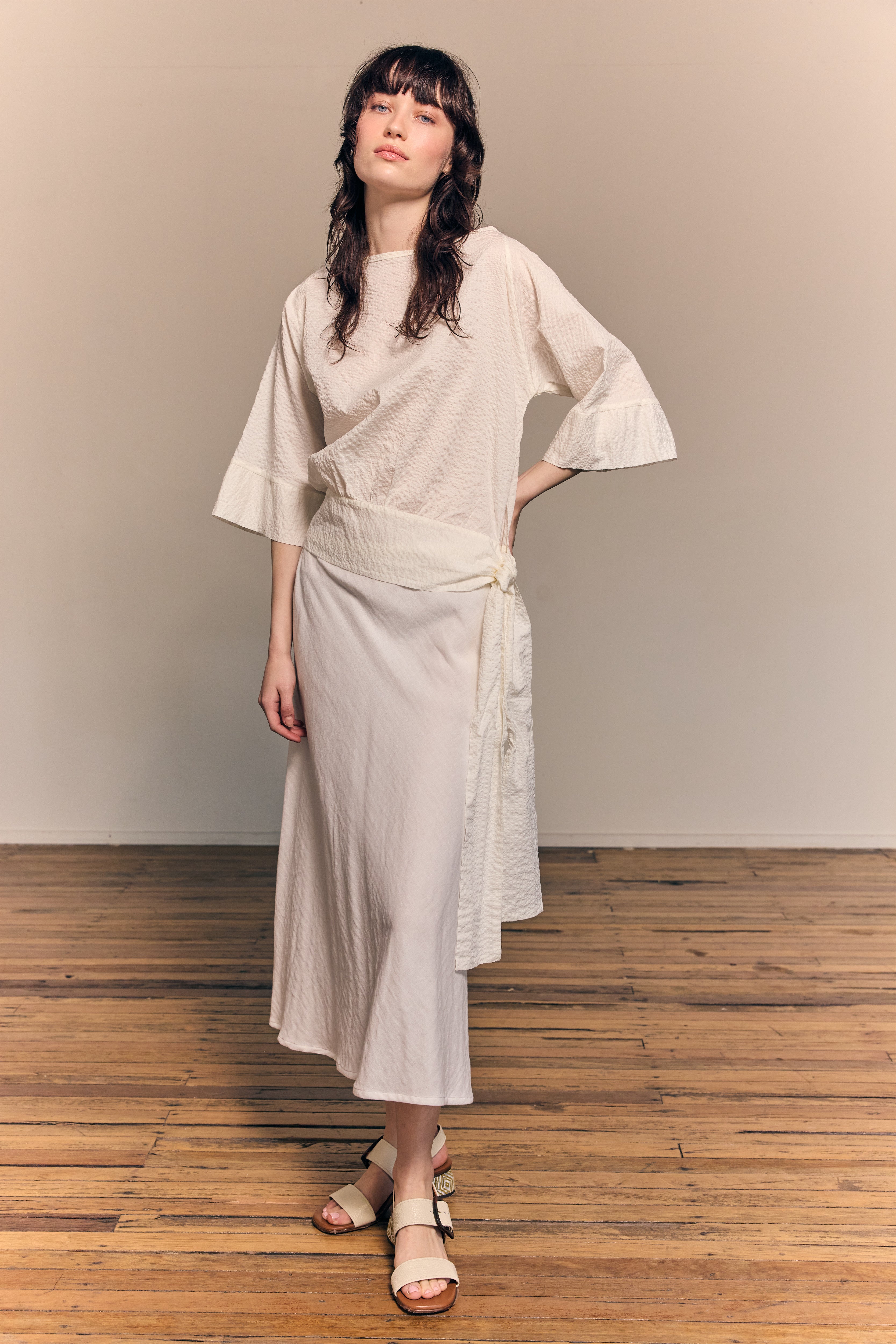 Blusa Simona de algodón plisado blanca