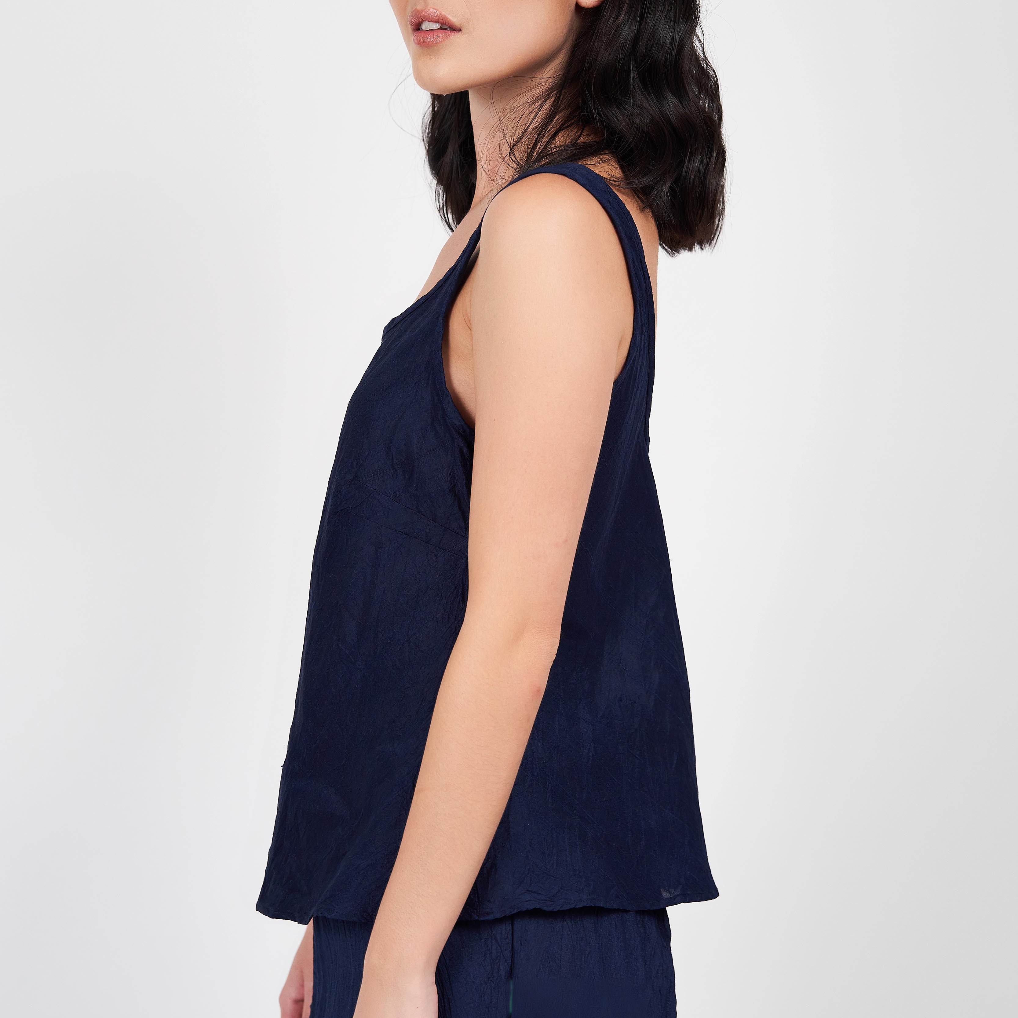 Coco Top Navy Silk Taffeta