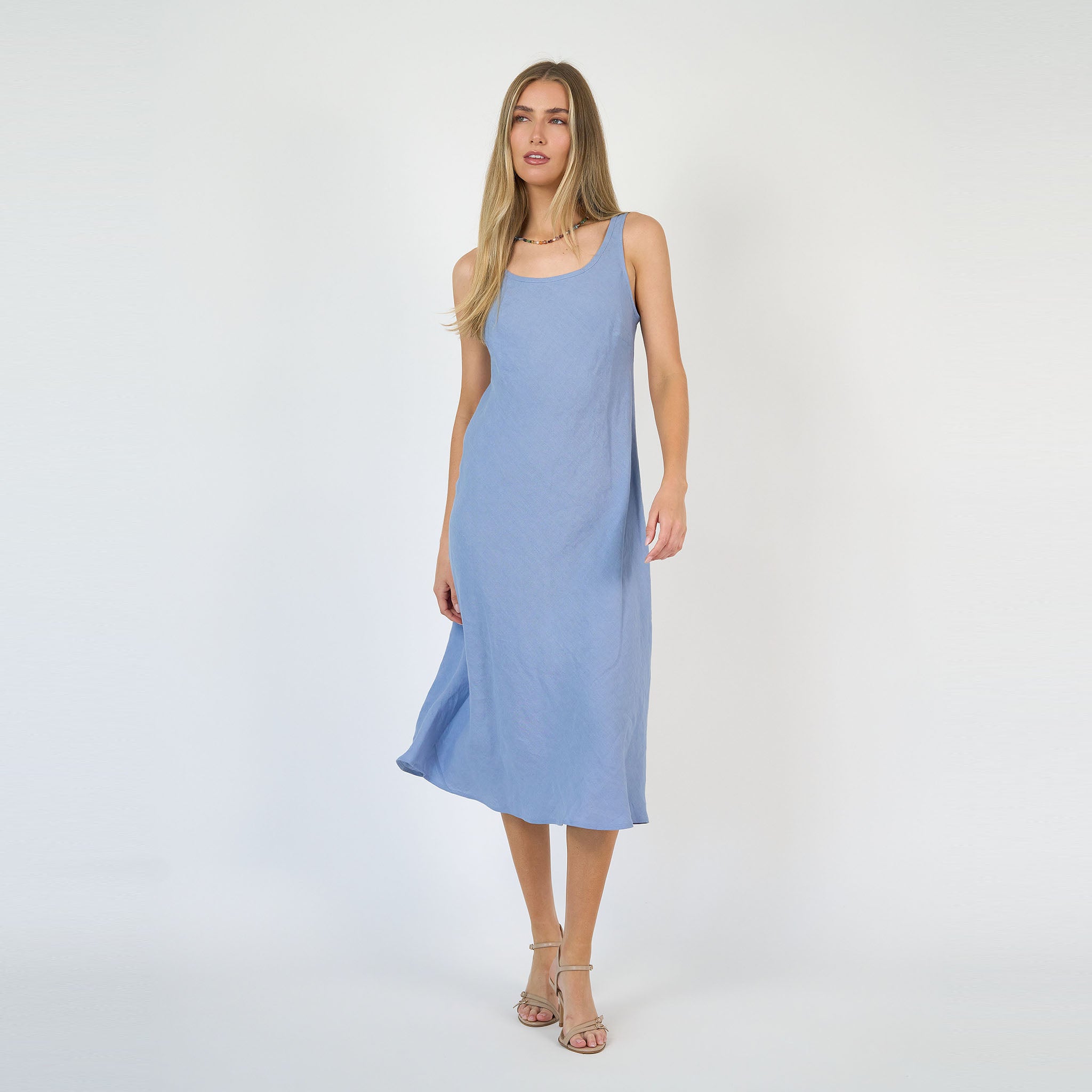 Coco Bias Midi Dress Sky Linen