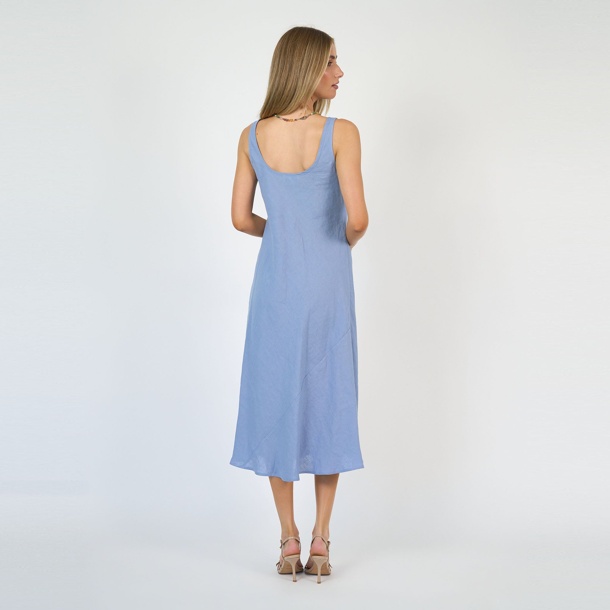 Coco Bias Midi Dress Sky Linen