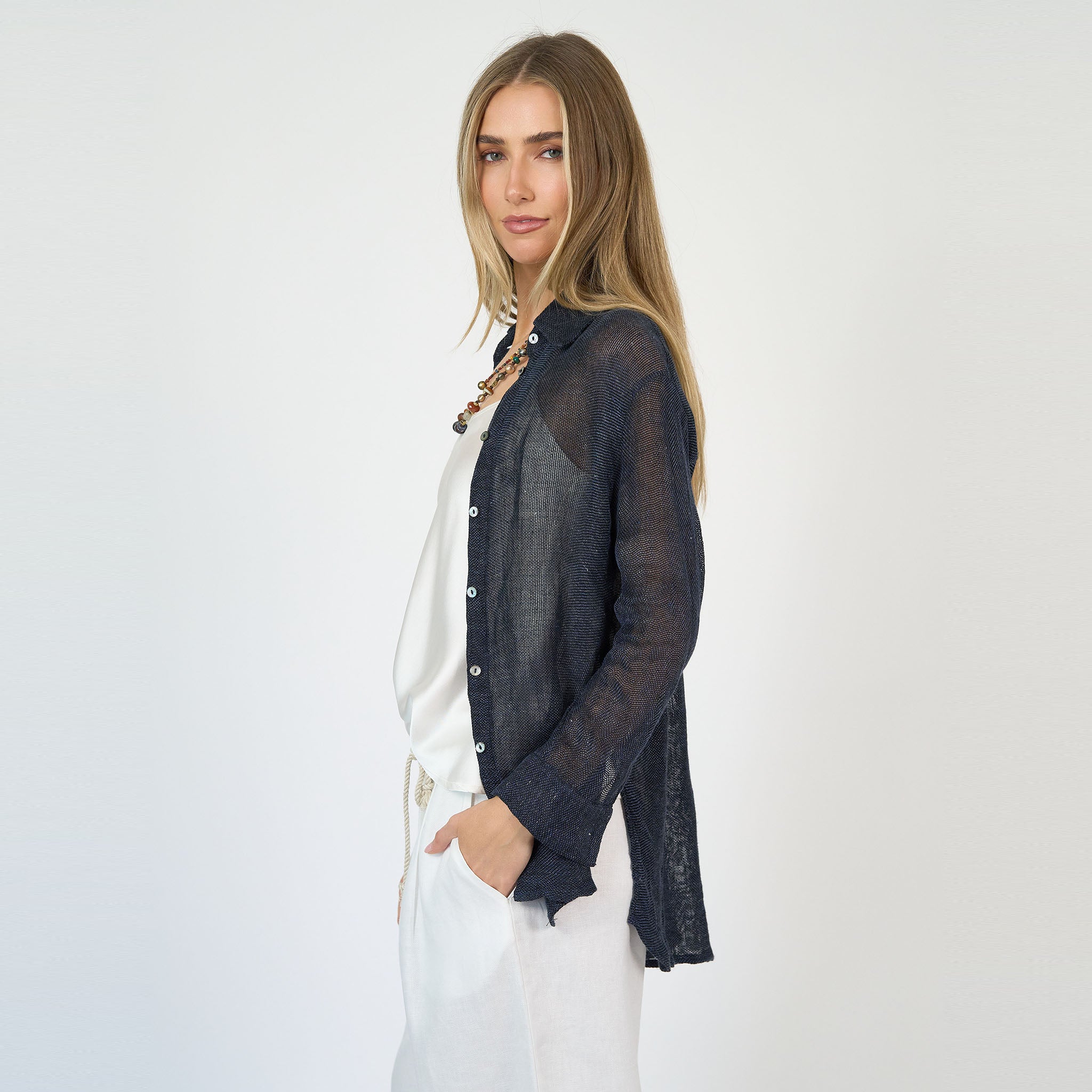 Camille Shirt Linen Navy