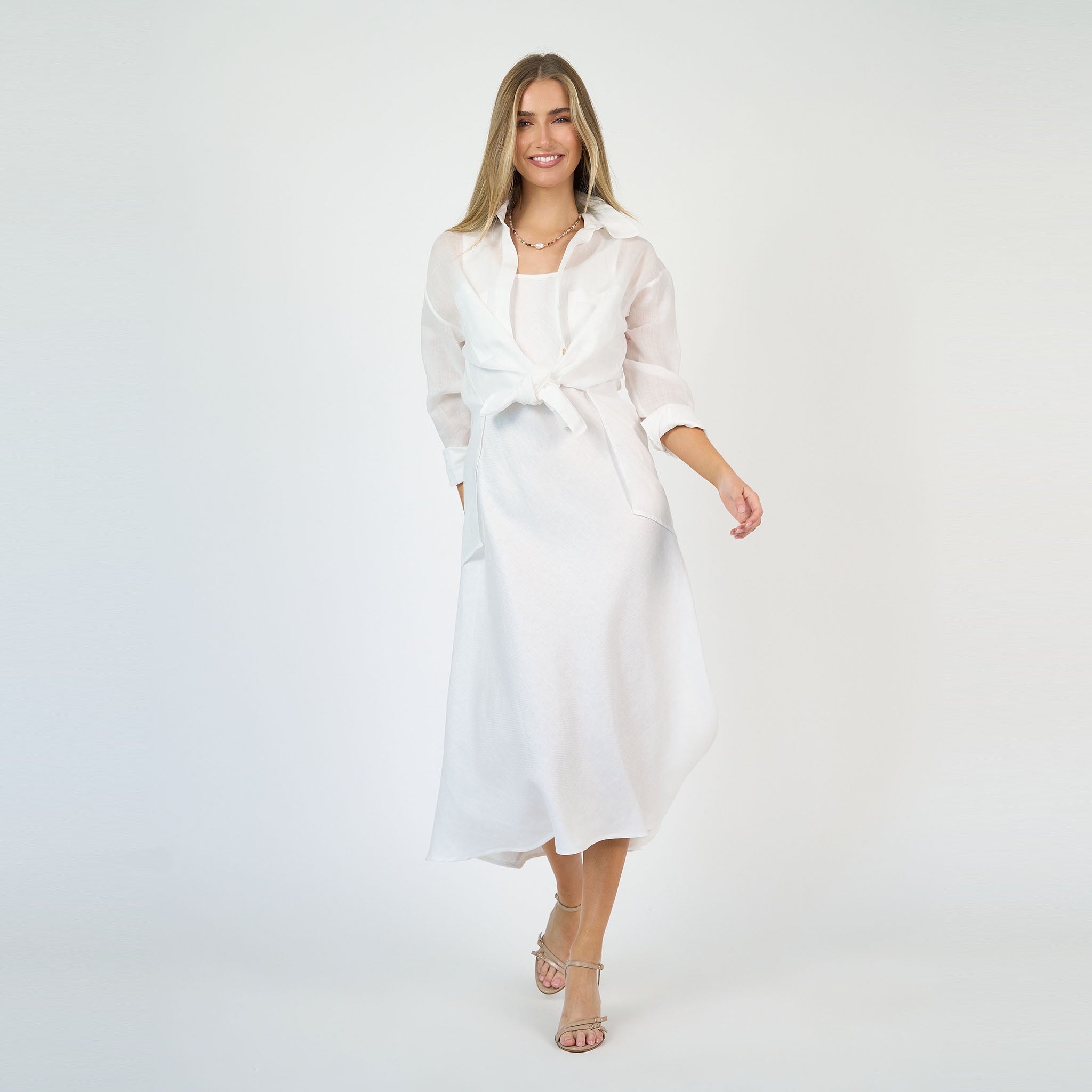 Coco Bias Dress White Linen