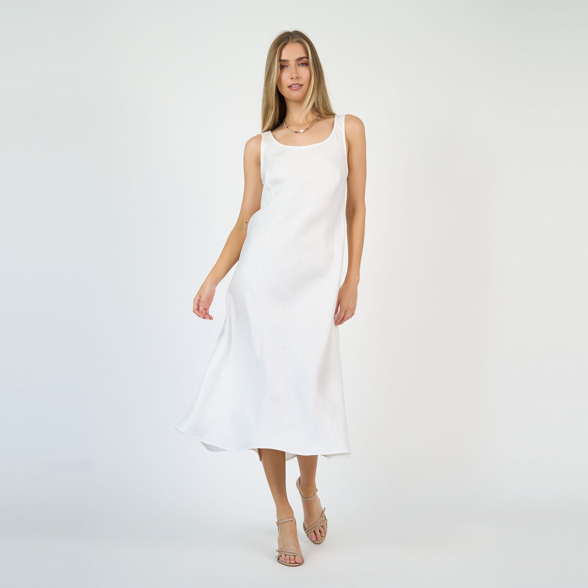 Coco Bias Dress White Linen