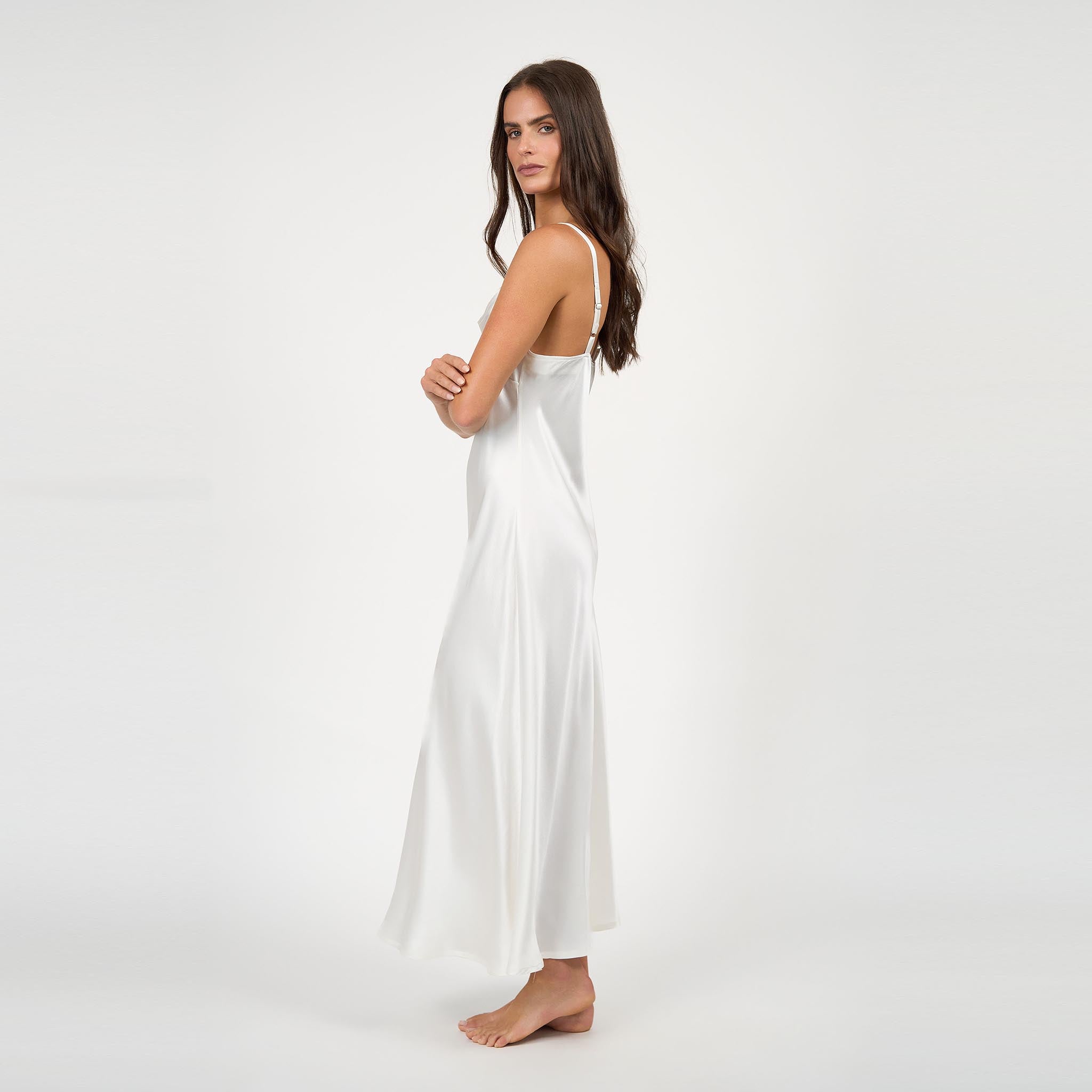 Sophia Bias Dress Silk Satin White
