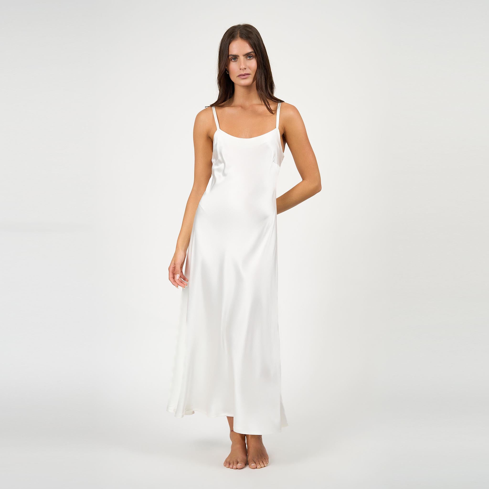 Sophia Bias Dress Silk Satin White