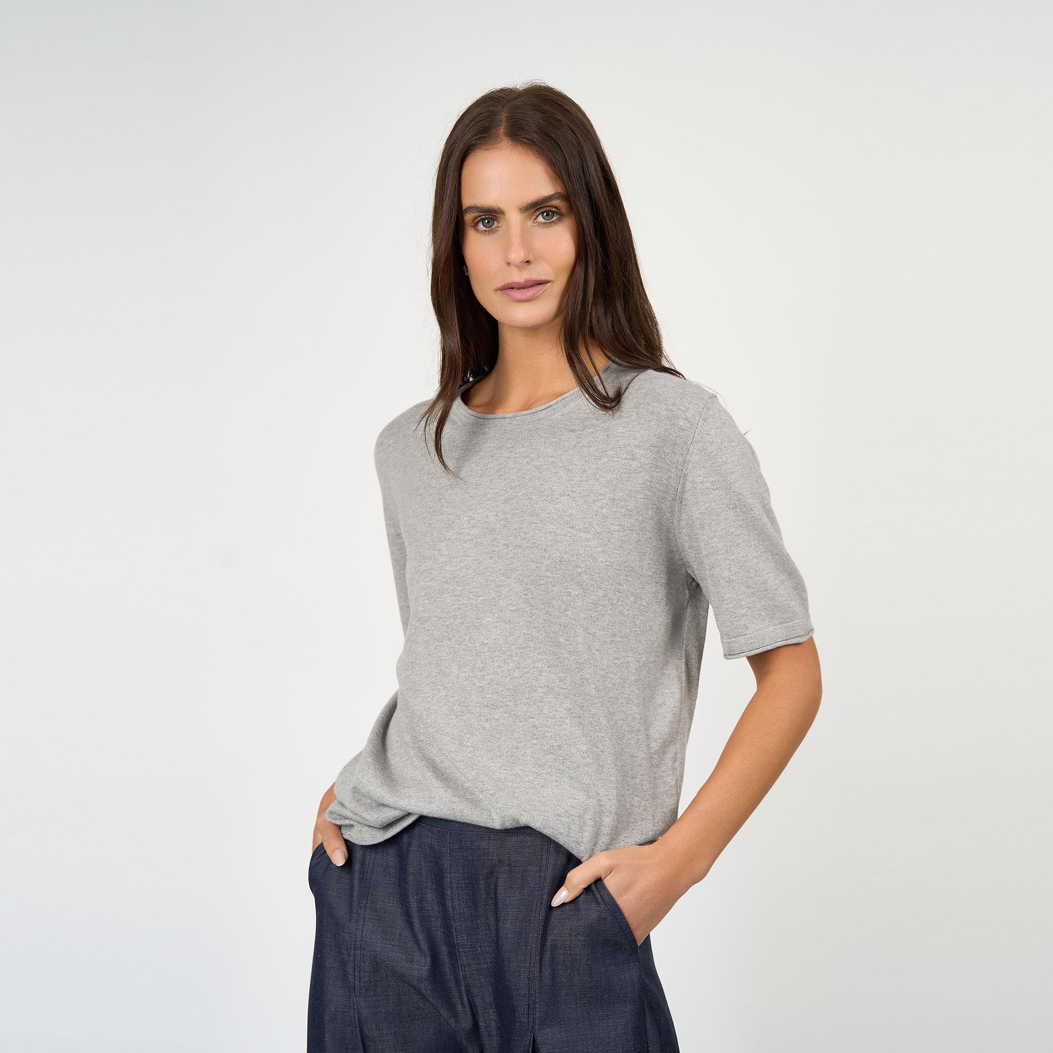 Lucy T-Shirt Cotton/Cashmere Grey Marle