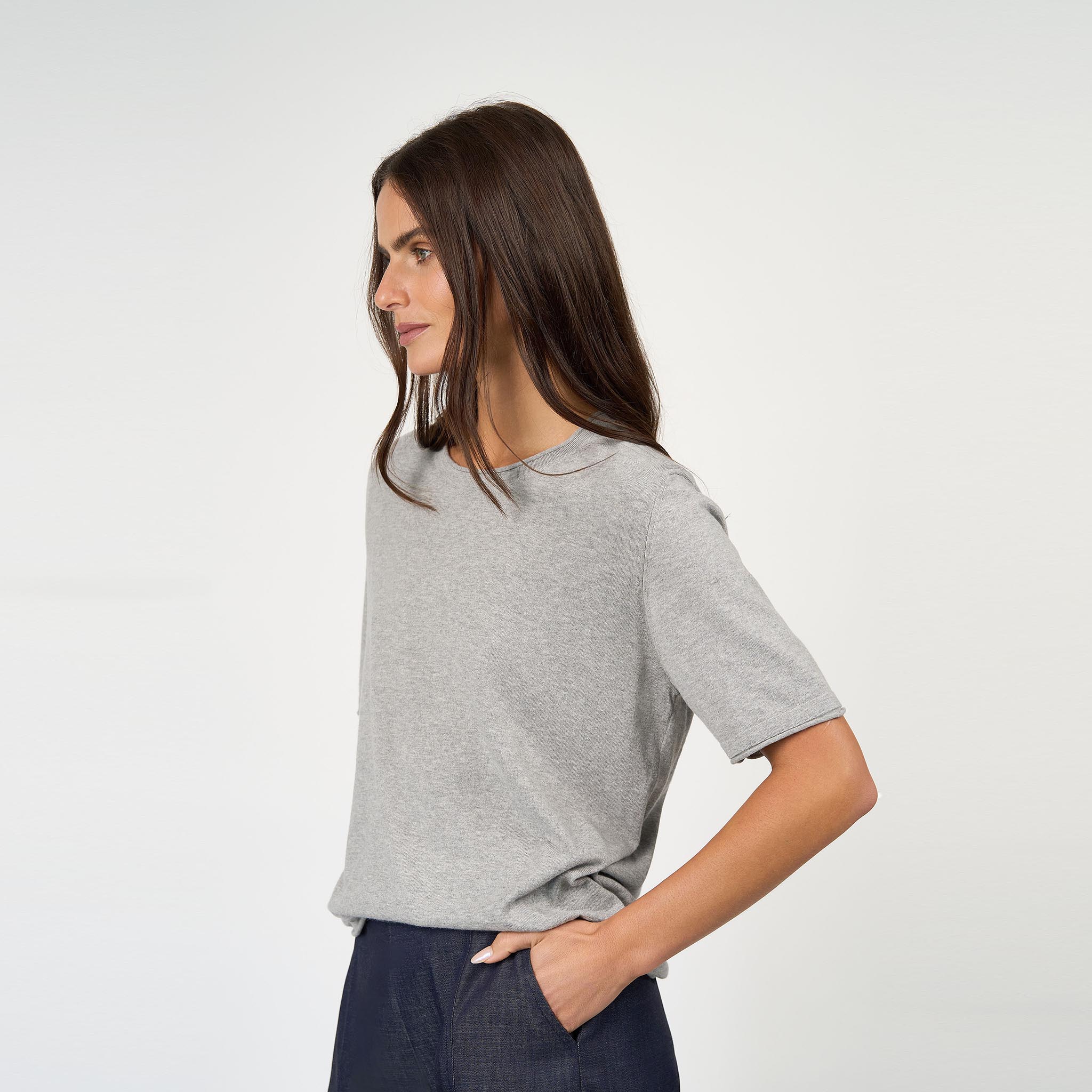 Lucy T-Shirt Cotton/Cashmere Grey Marle