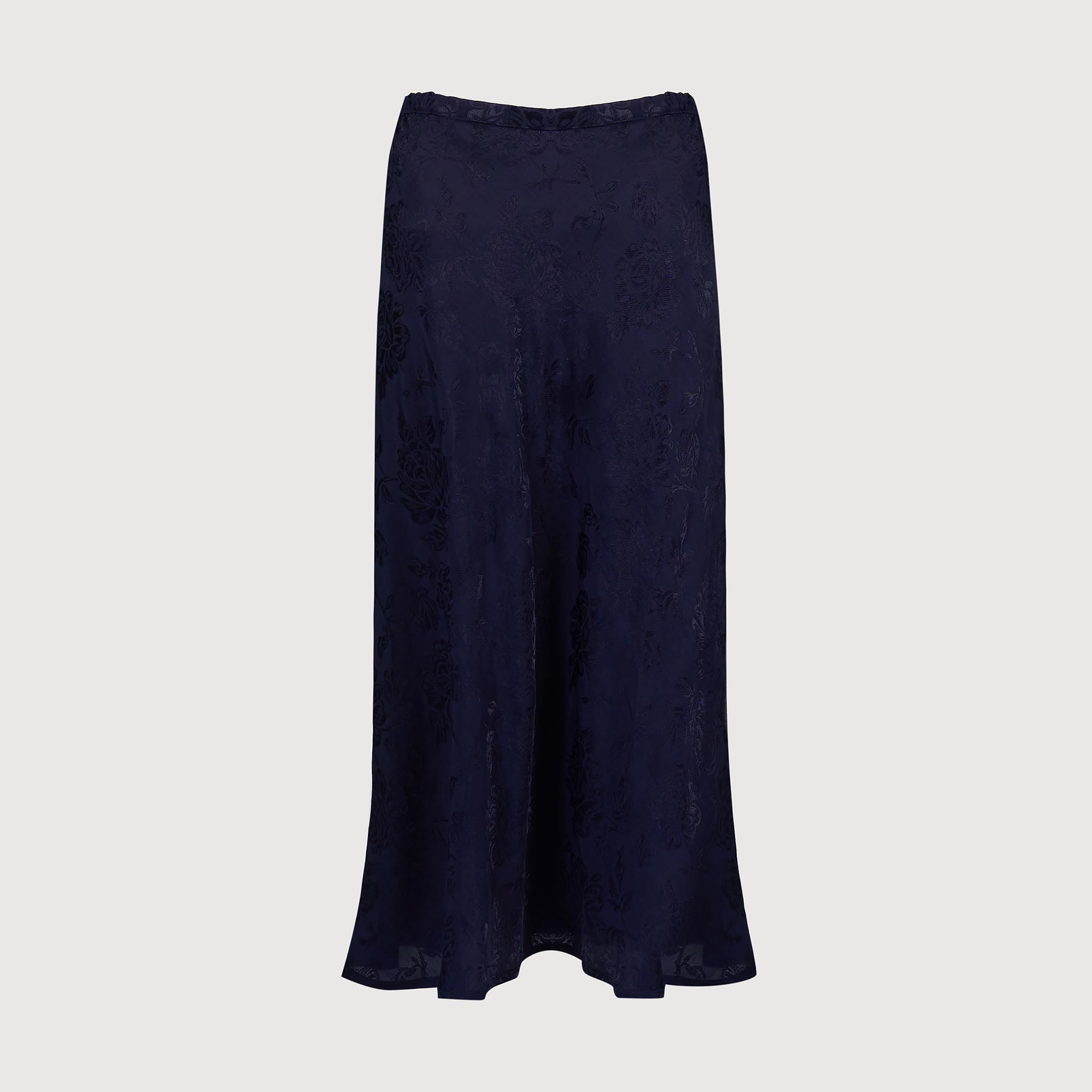 Coco Bias Skirt Navy Linen Damask