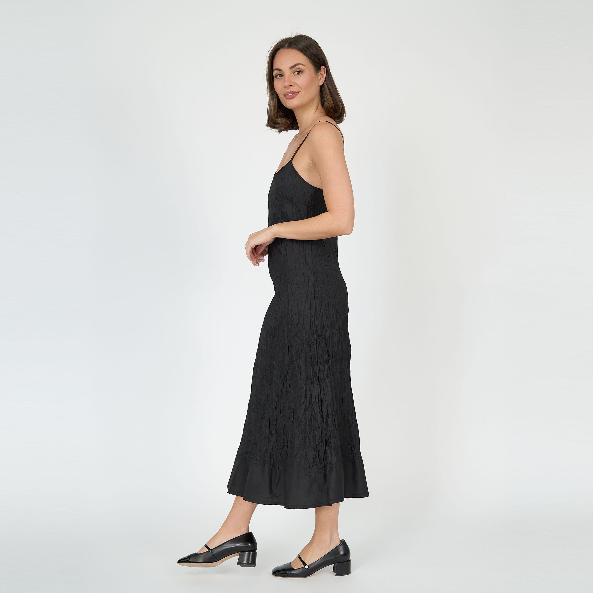 Sophia Midi Dress Black Silk Taffeta