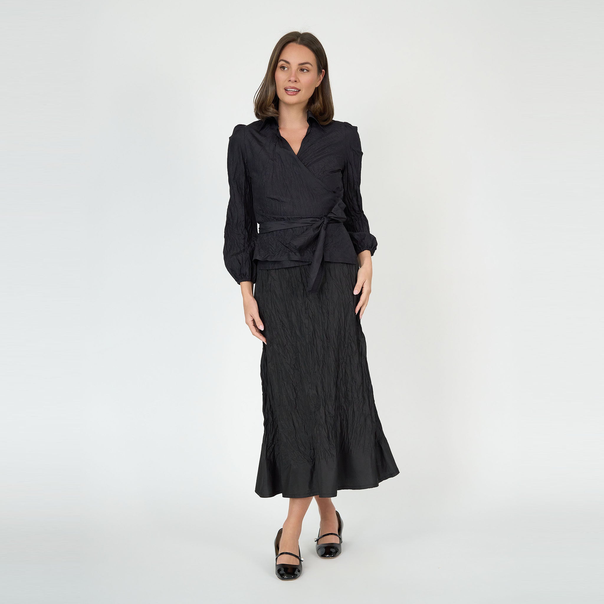 Sienna Wrap Blouse Black Silk Taffeta