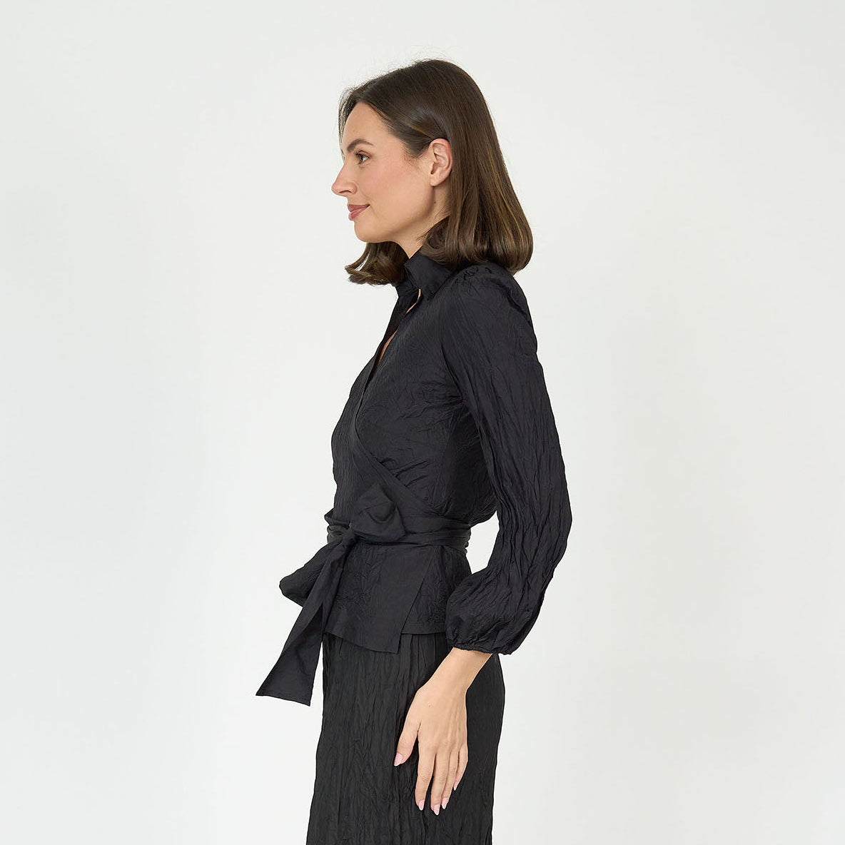 Sienna Wrap Blouse Black Silk Taffeta