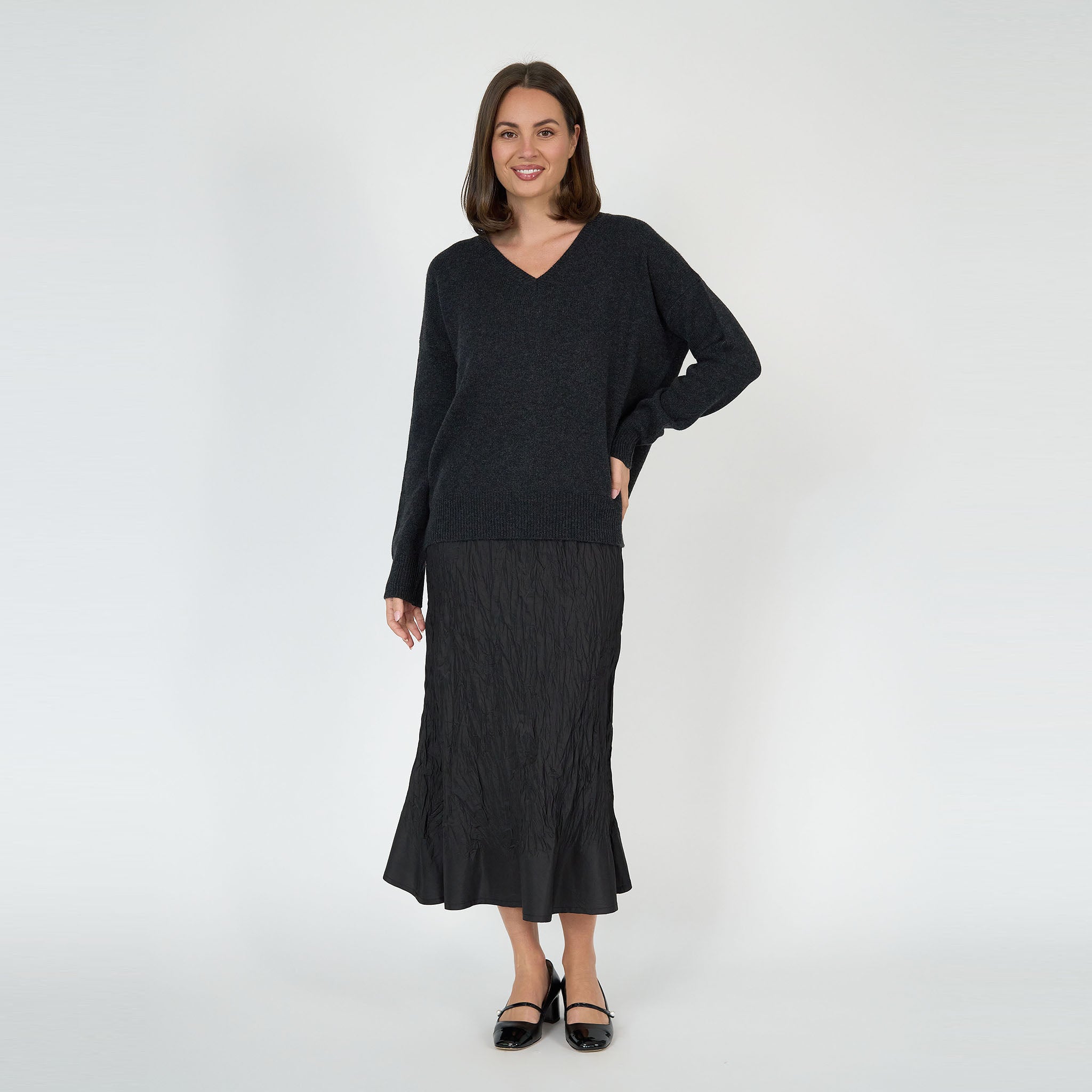 Sophia Midi Dress Black Silk Taffeta