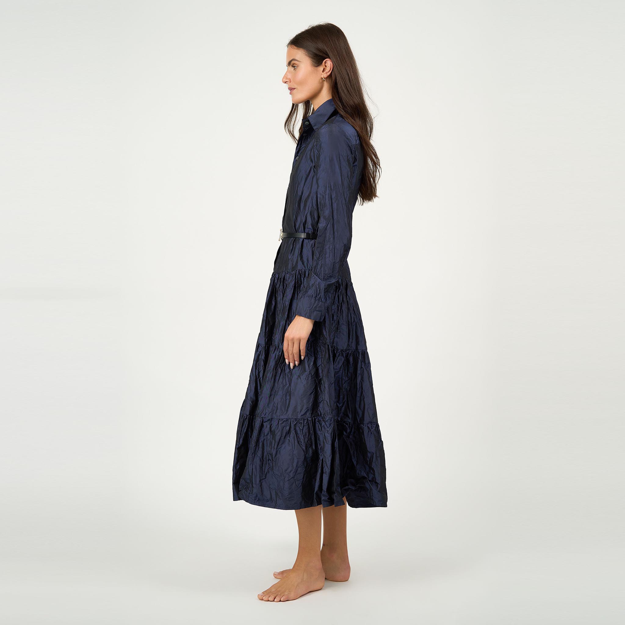 Charlotte Midi Dress Silk Taffeta Navy