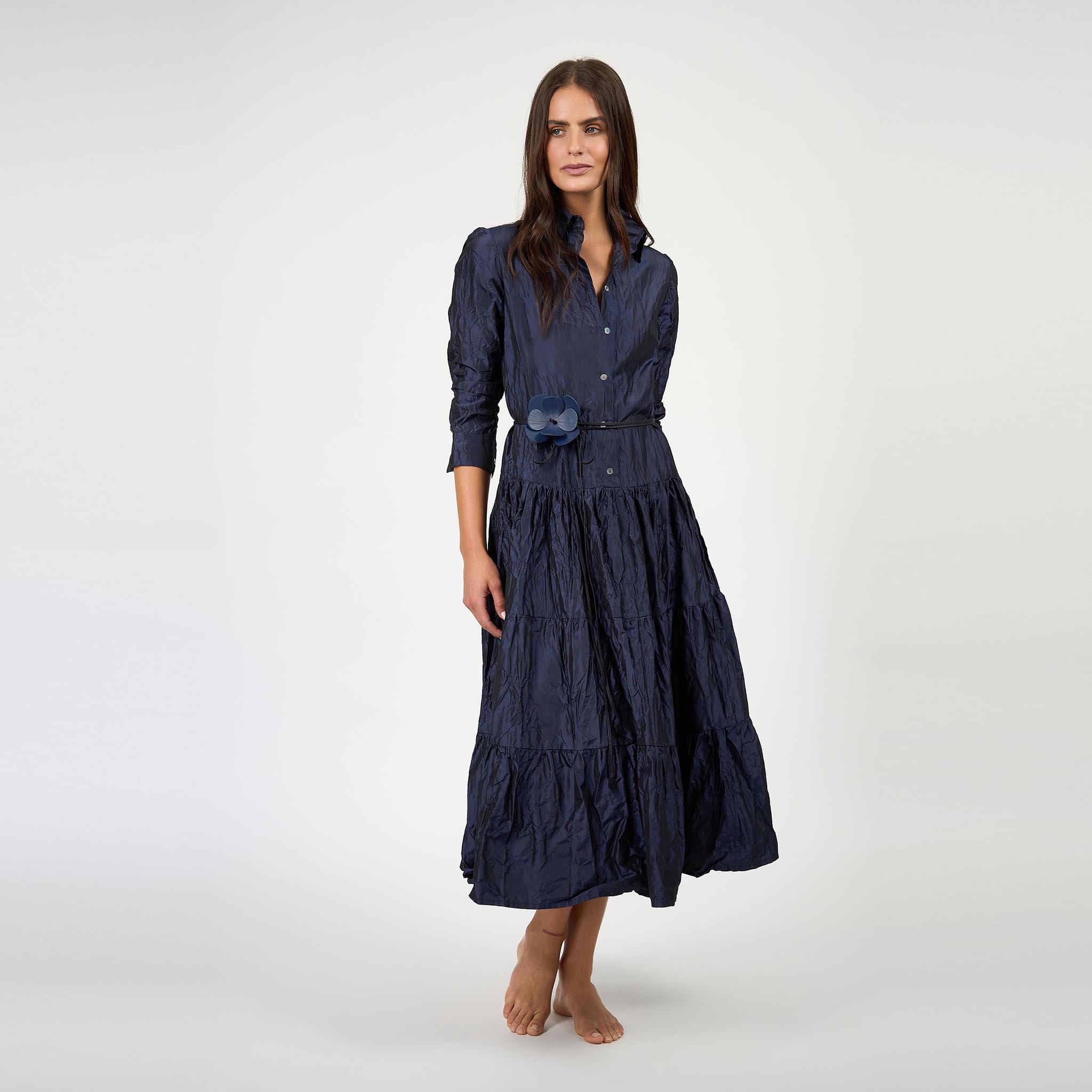 Charlotte Midi Dress Silk Taffeta Navy