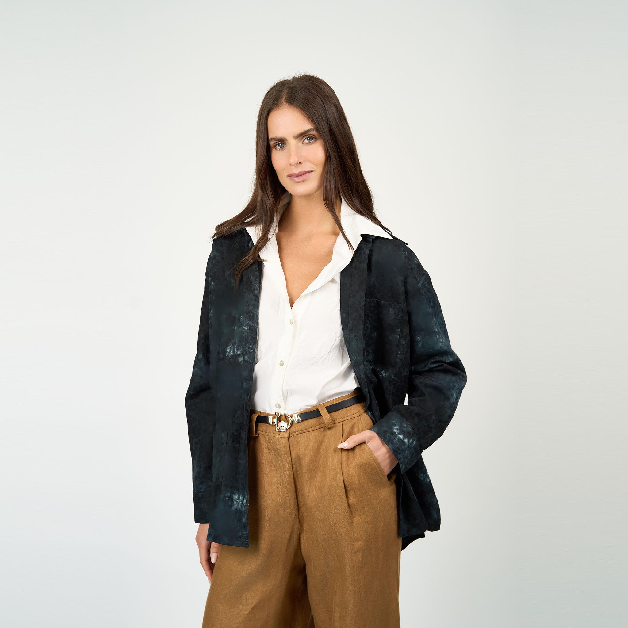 Teagan Jacket Ocean Shibori Cotton Jacquard