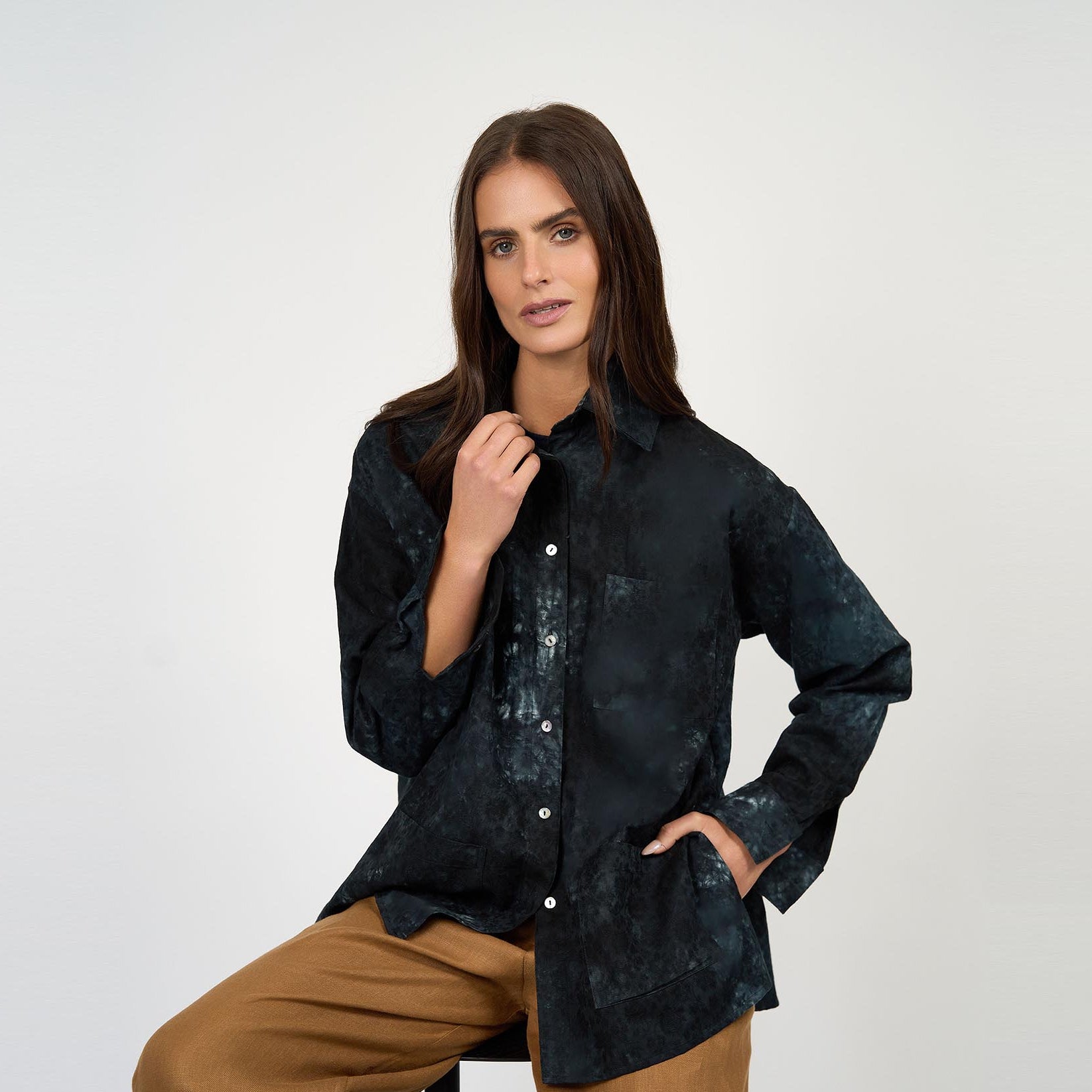 Teagan Jacket Ocean Shibori Cotton Jacquard