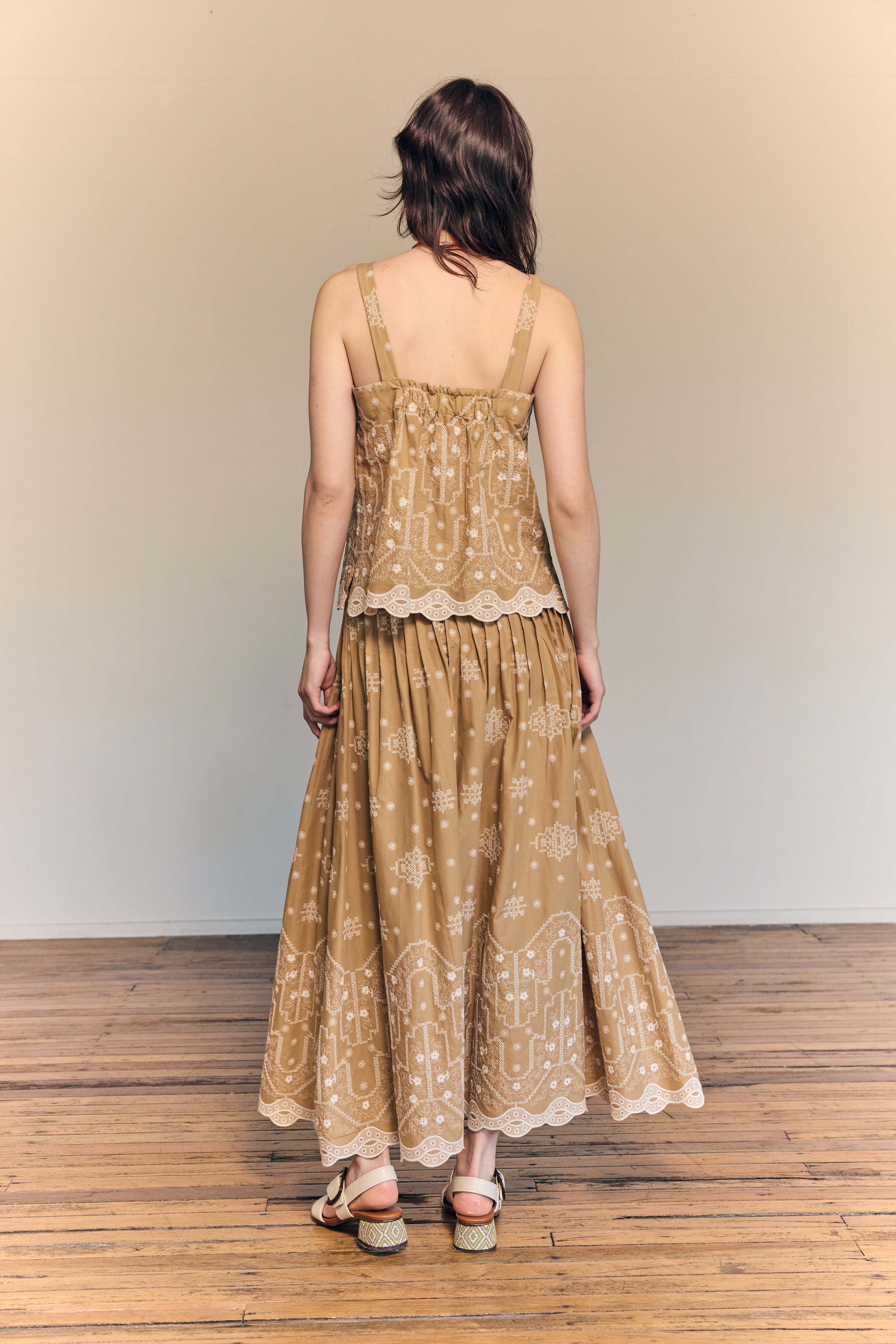 Elsa Cami Top Embroidered Cotton Tan