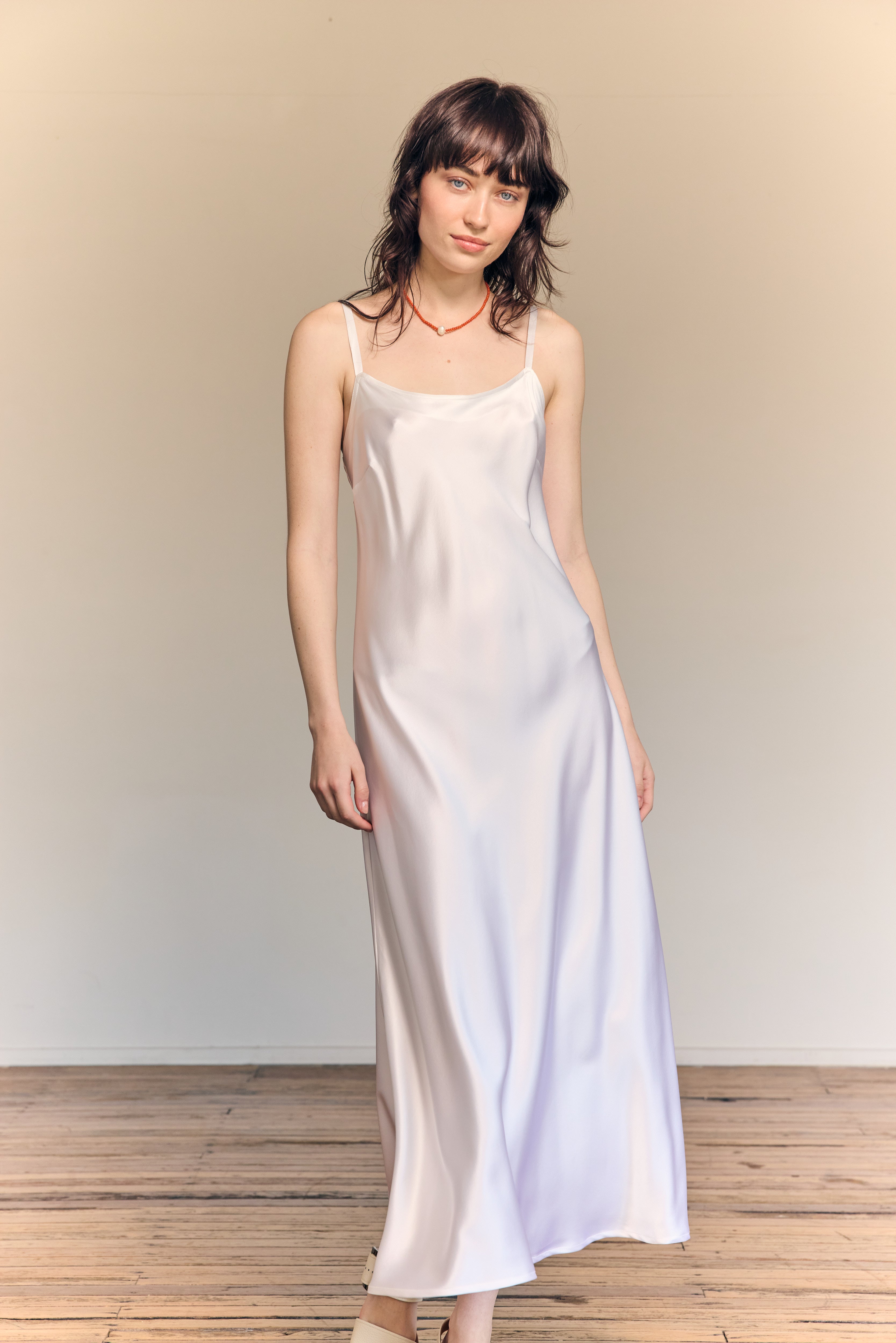 Sophia Bias Dress Silk Satin White