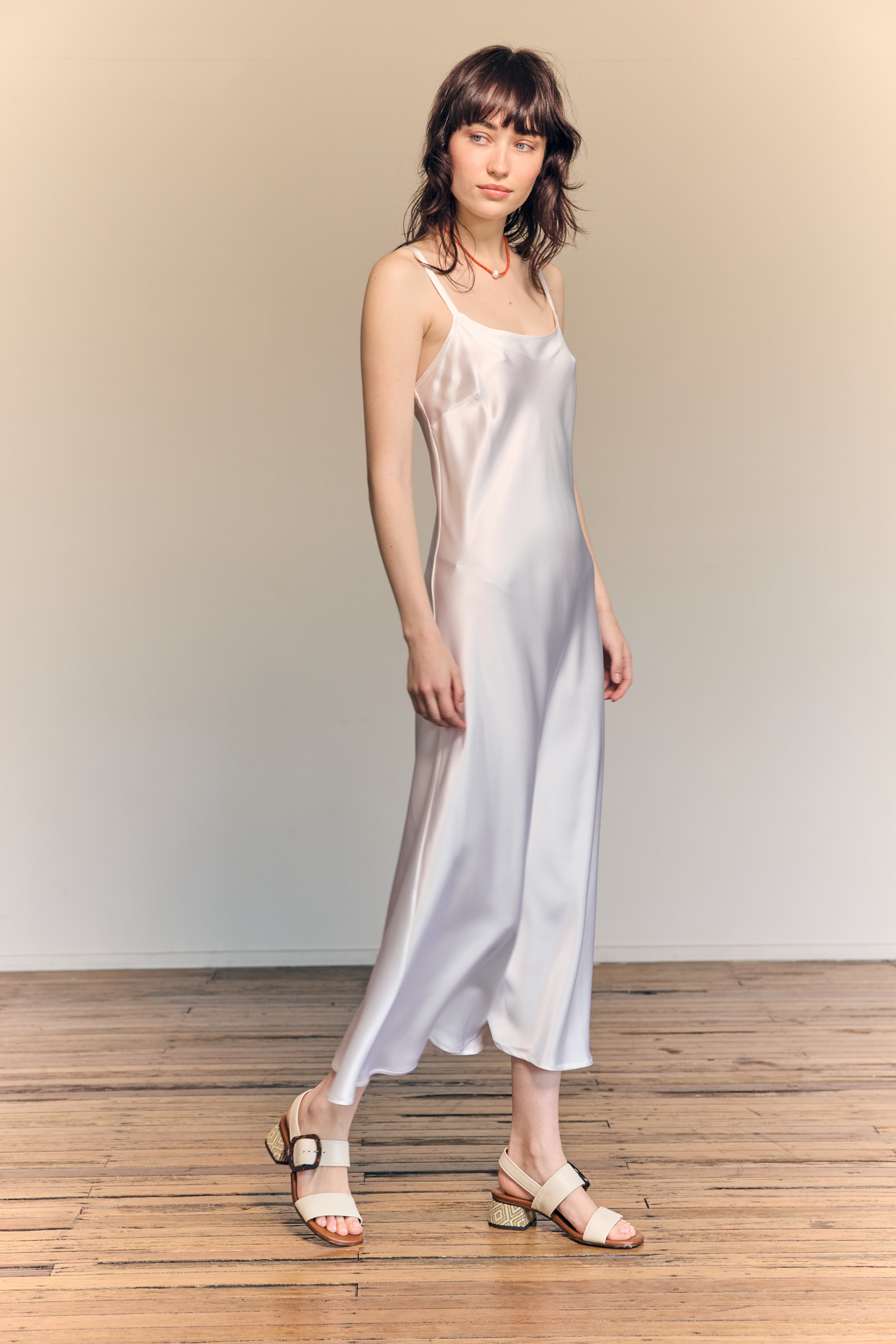 Sophia Bias Dress Silk Satin White