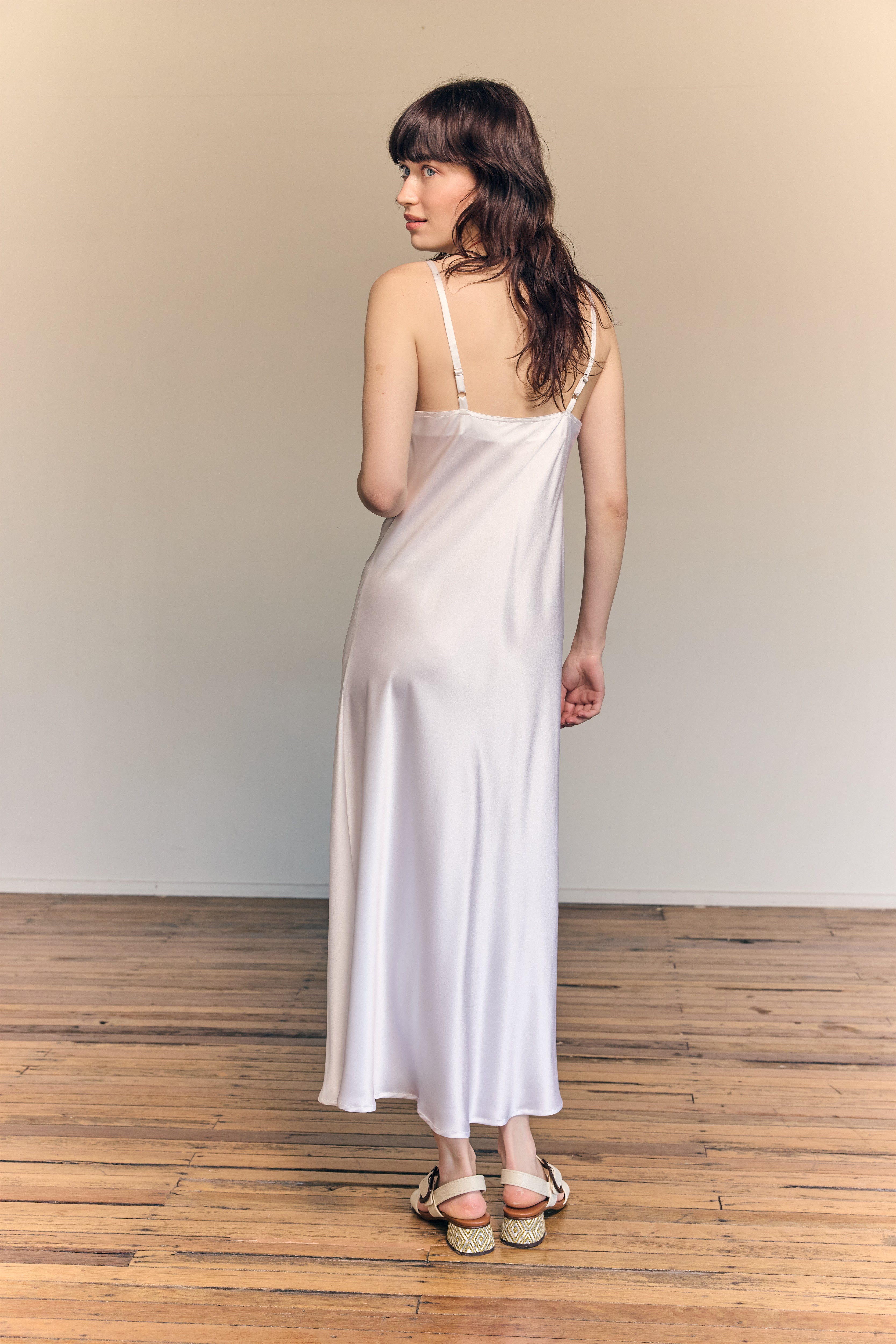 Sophia Bias Dress Silk Satin White