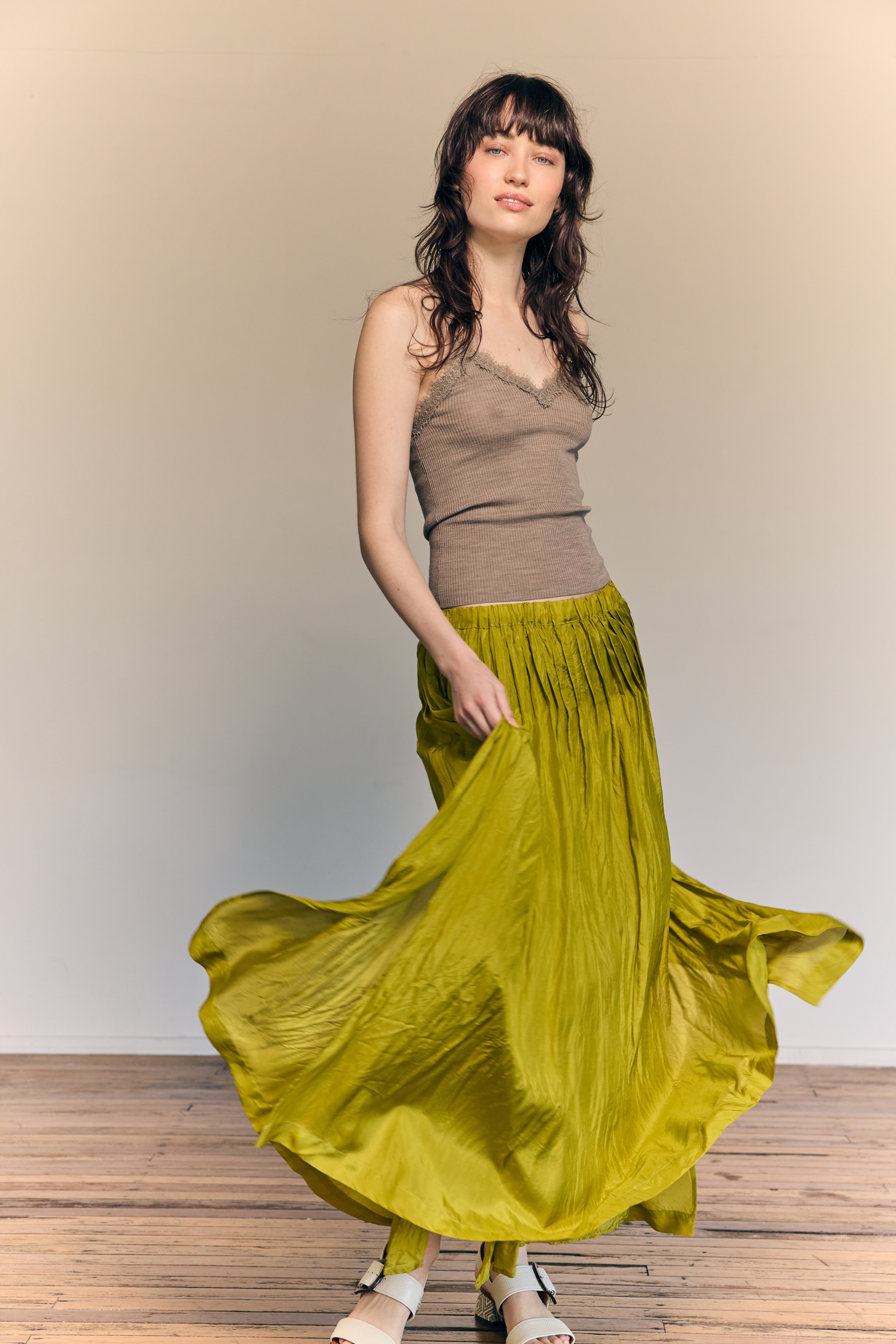 Giselle Maxi Skirt Silk Habotai Chartreuse