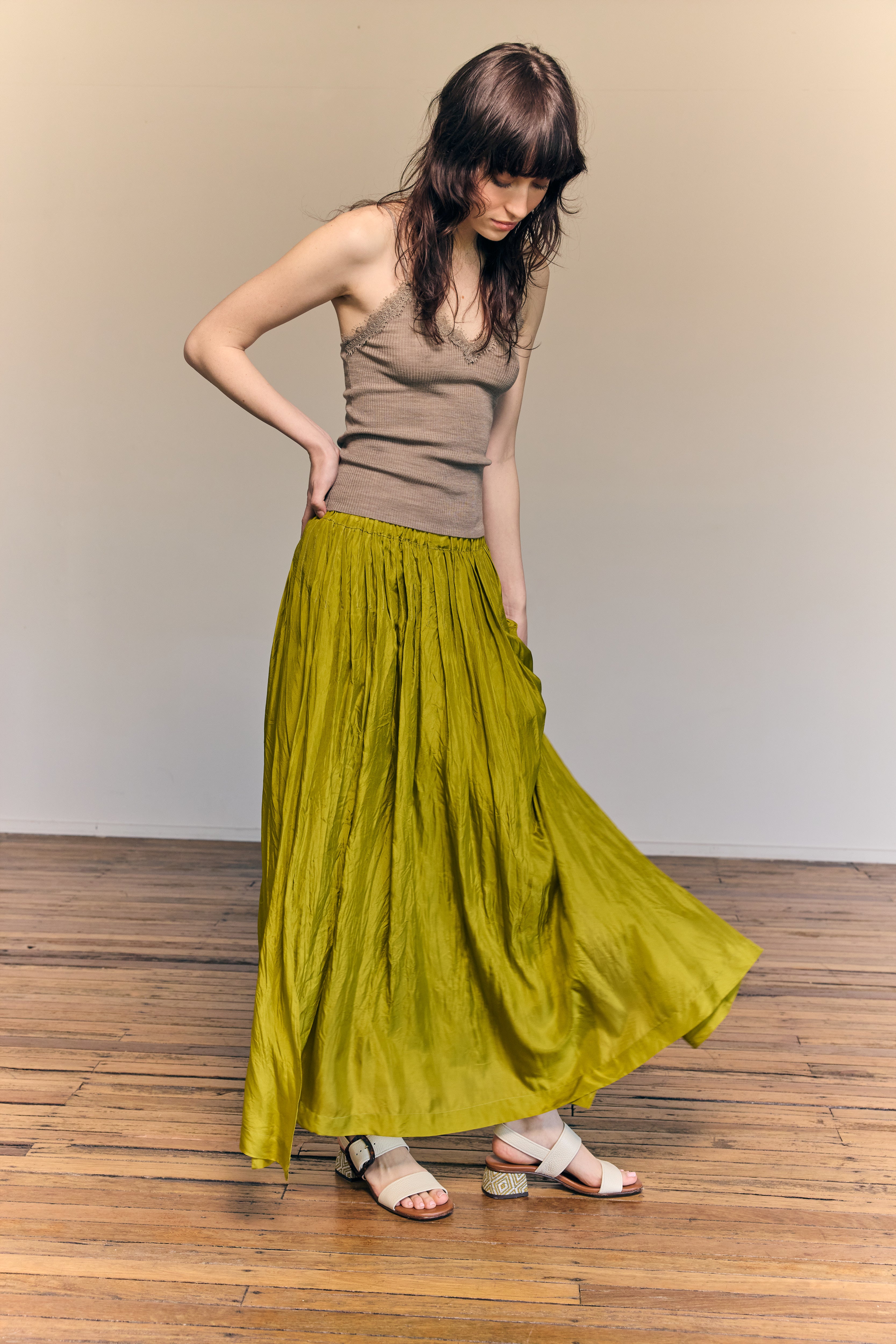 Giselle Maxi Skirt Silk Habotai Chartreuse