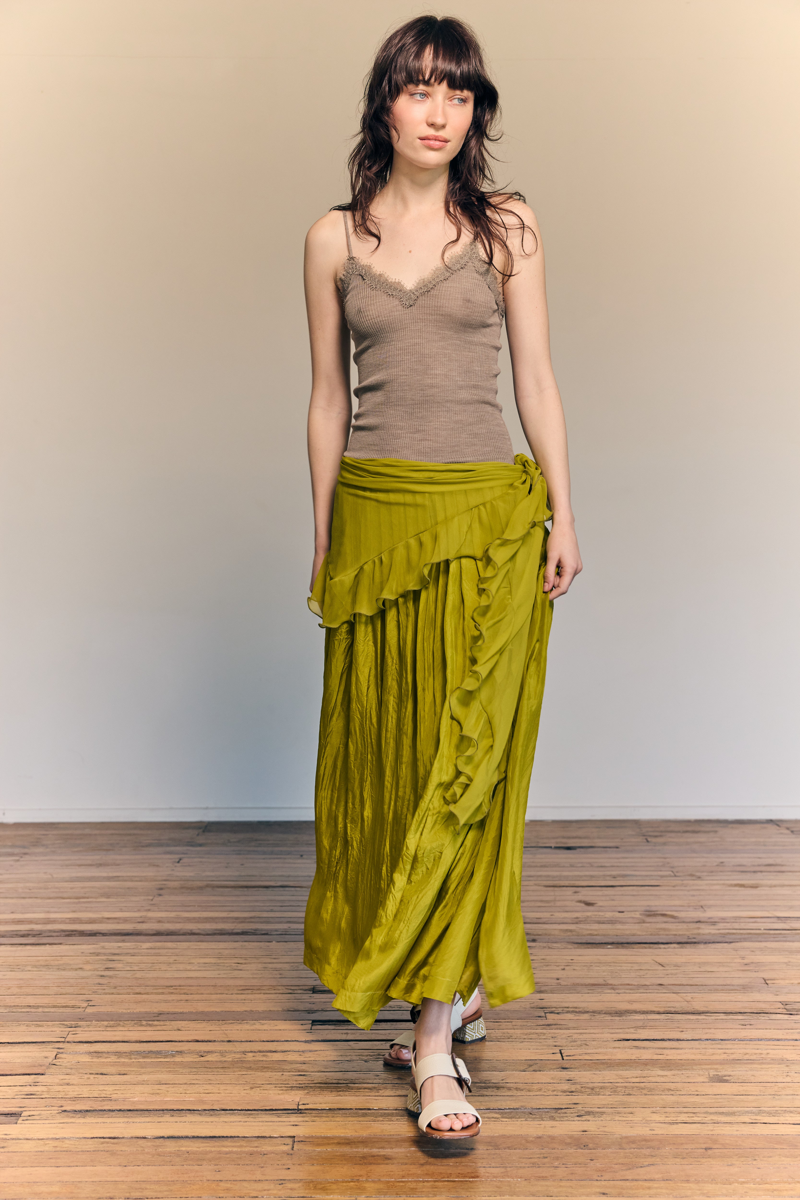 Giselle Maxi Skirt Silk Habotai Chartreuse
