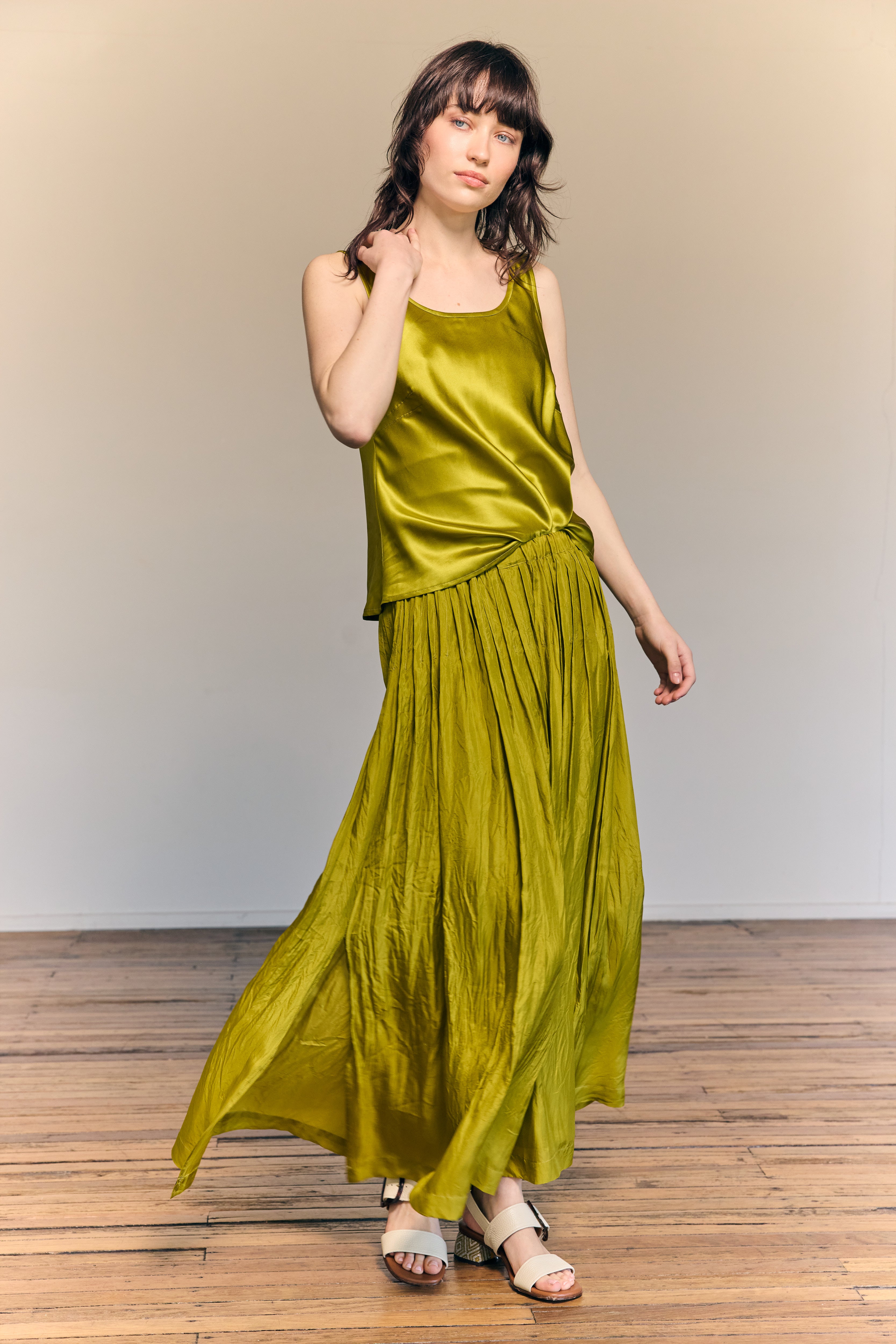 Giselle Maxi Skirt Silk Habotai Chartreuse