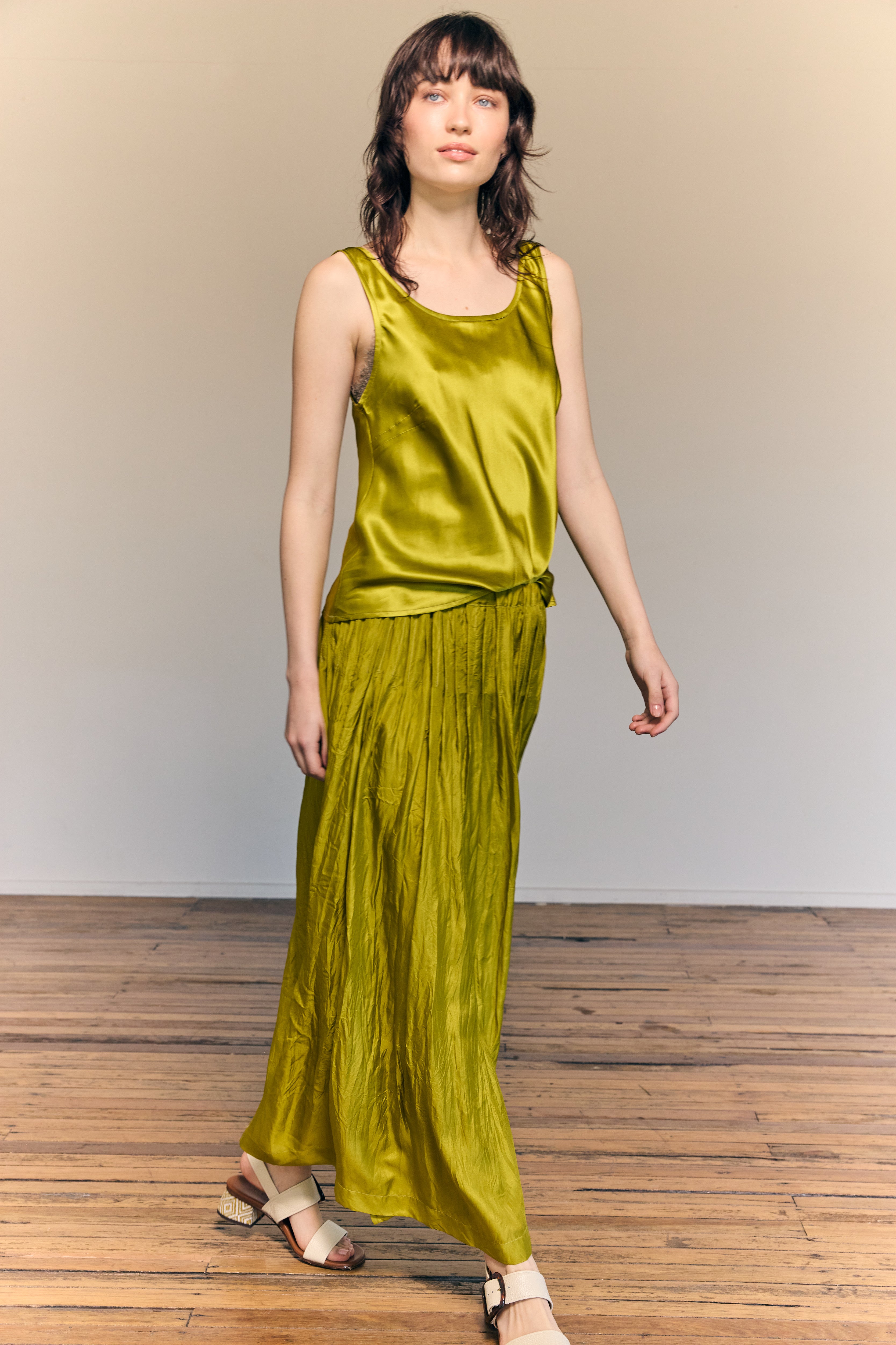 Giselle Maxi Skirt Silk Habotai Chartreuse