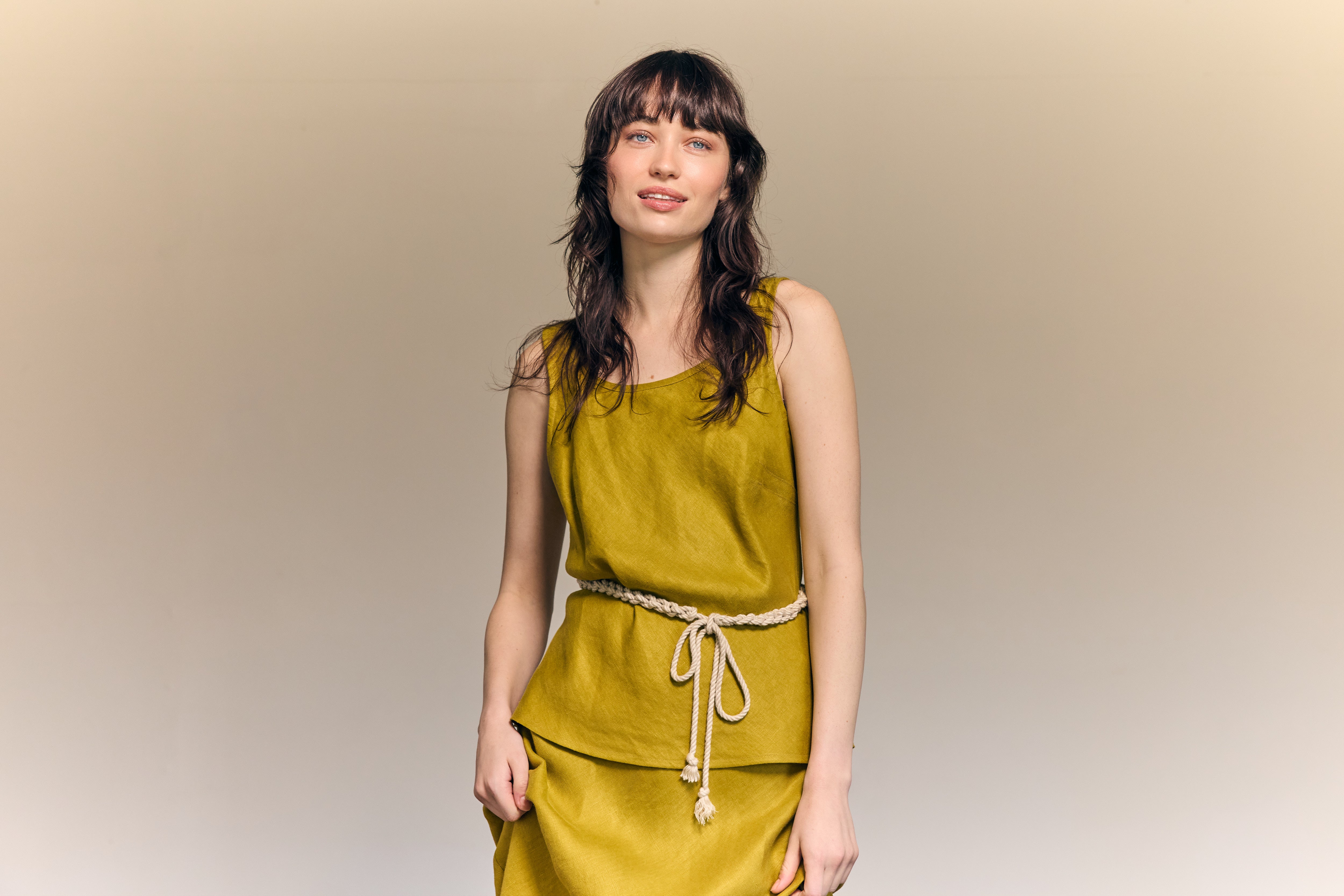 Coco Bias Top Linen Chartreuse