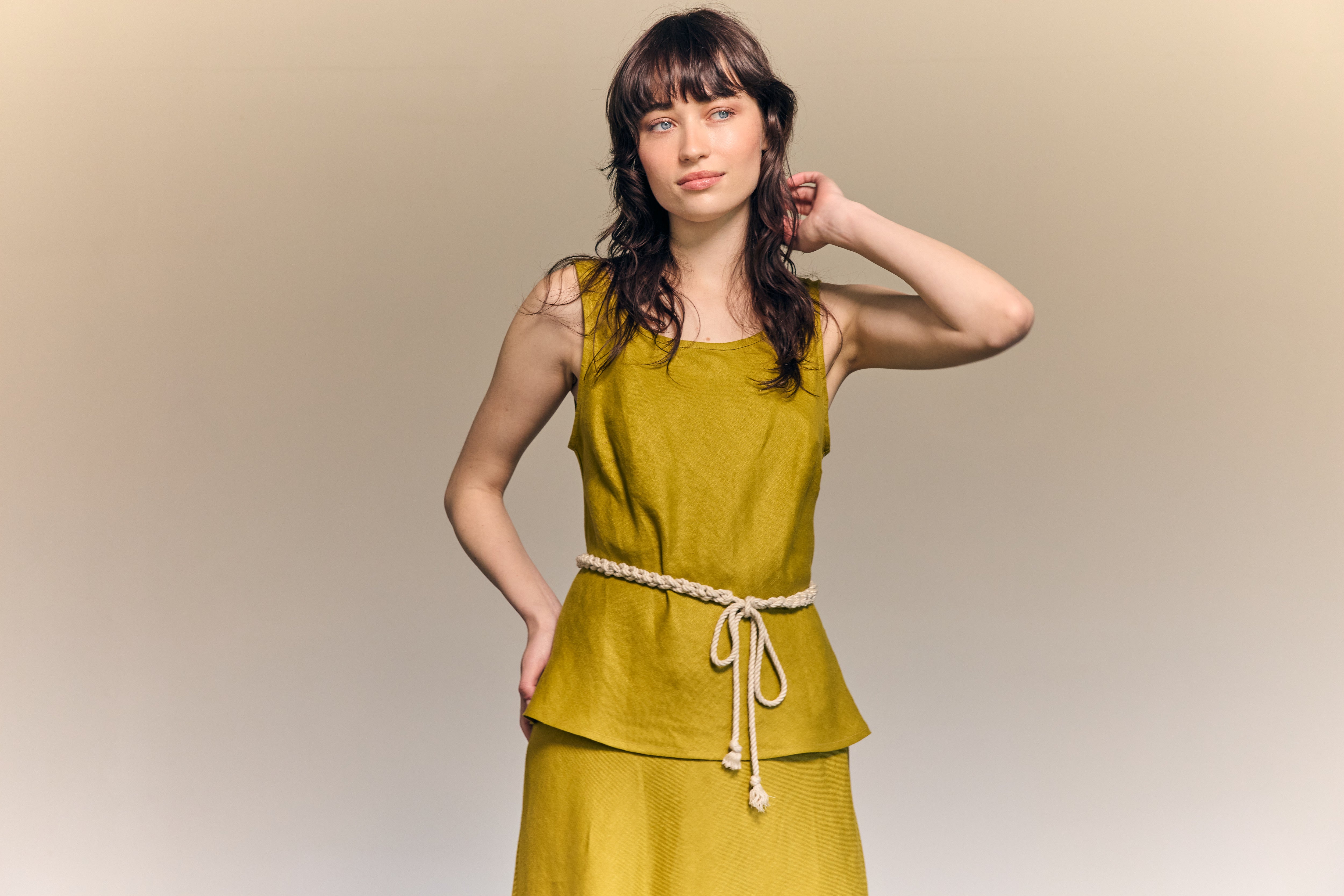 Coco Bias Top Linen Chartreuse