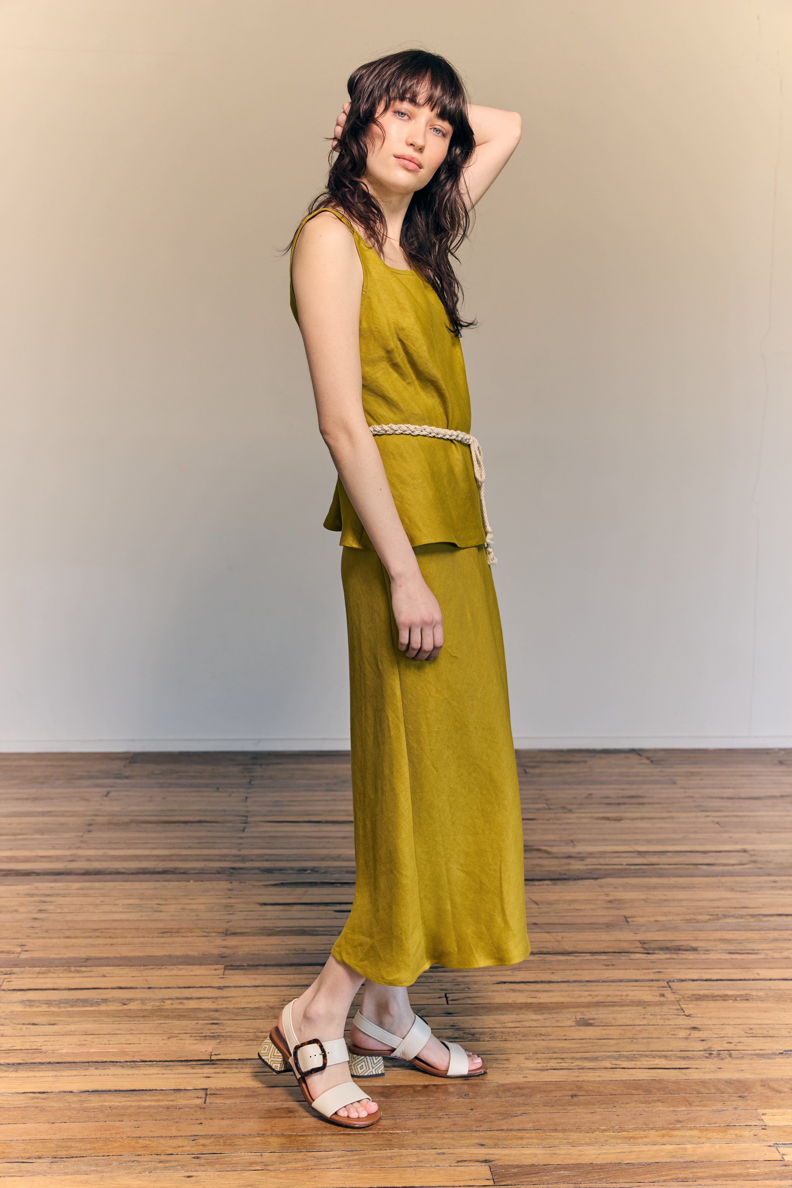 Coco Bias Top Linen Chartreuse