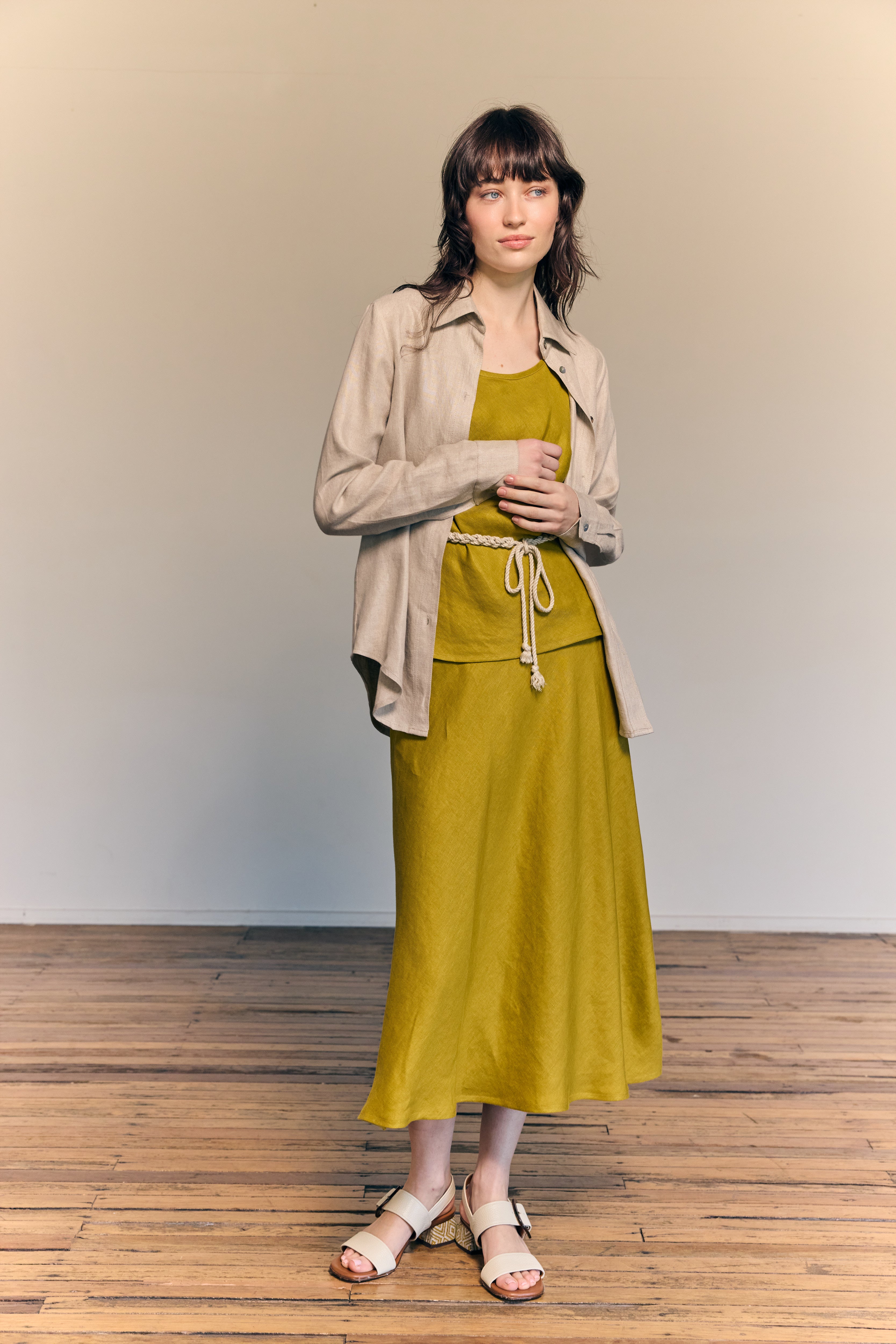Coco Bias Top Linen Chartreuse