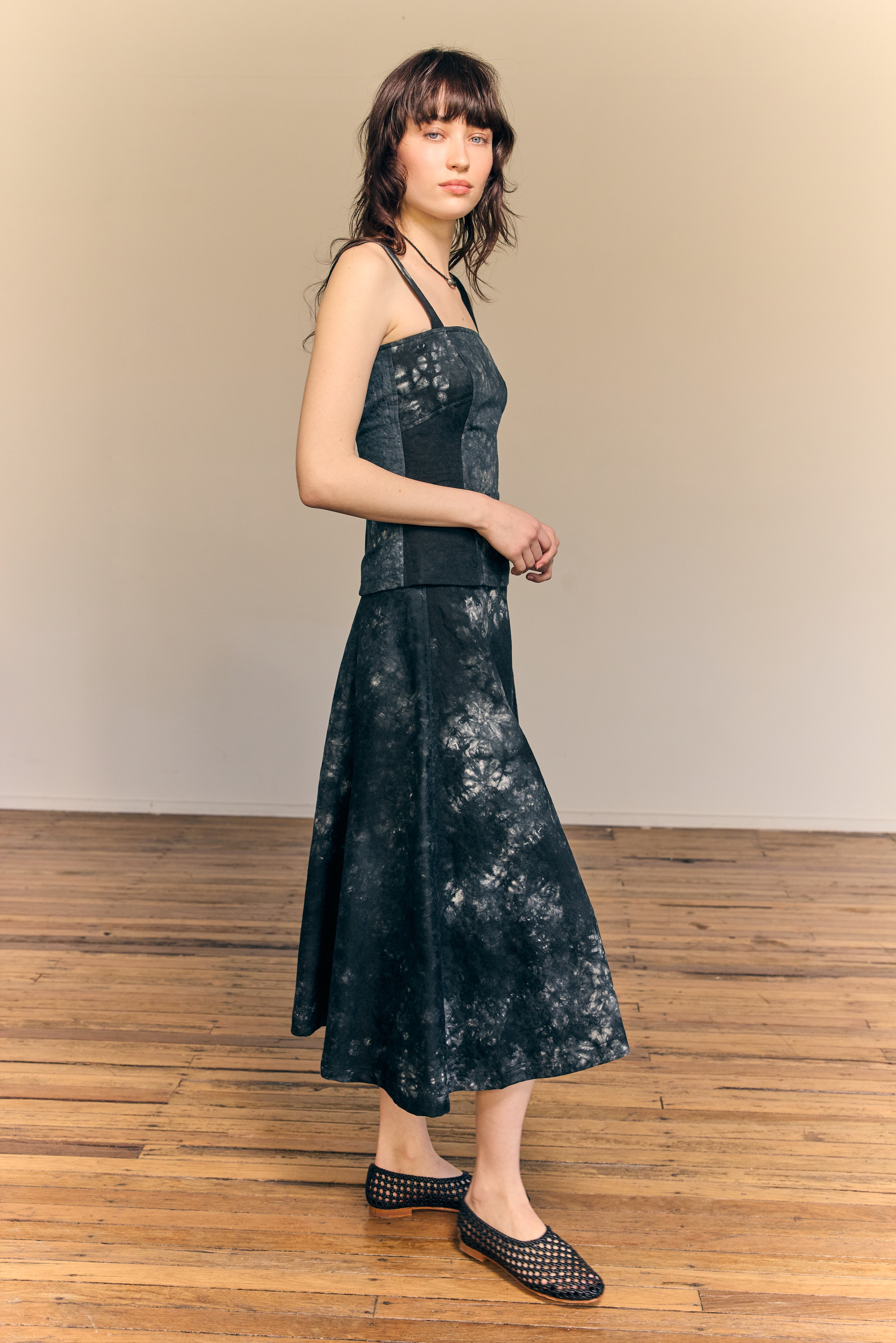 Falda midi al bies Florence de lino Ocean