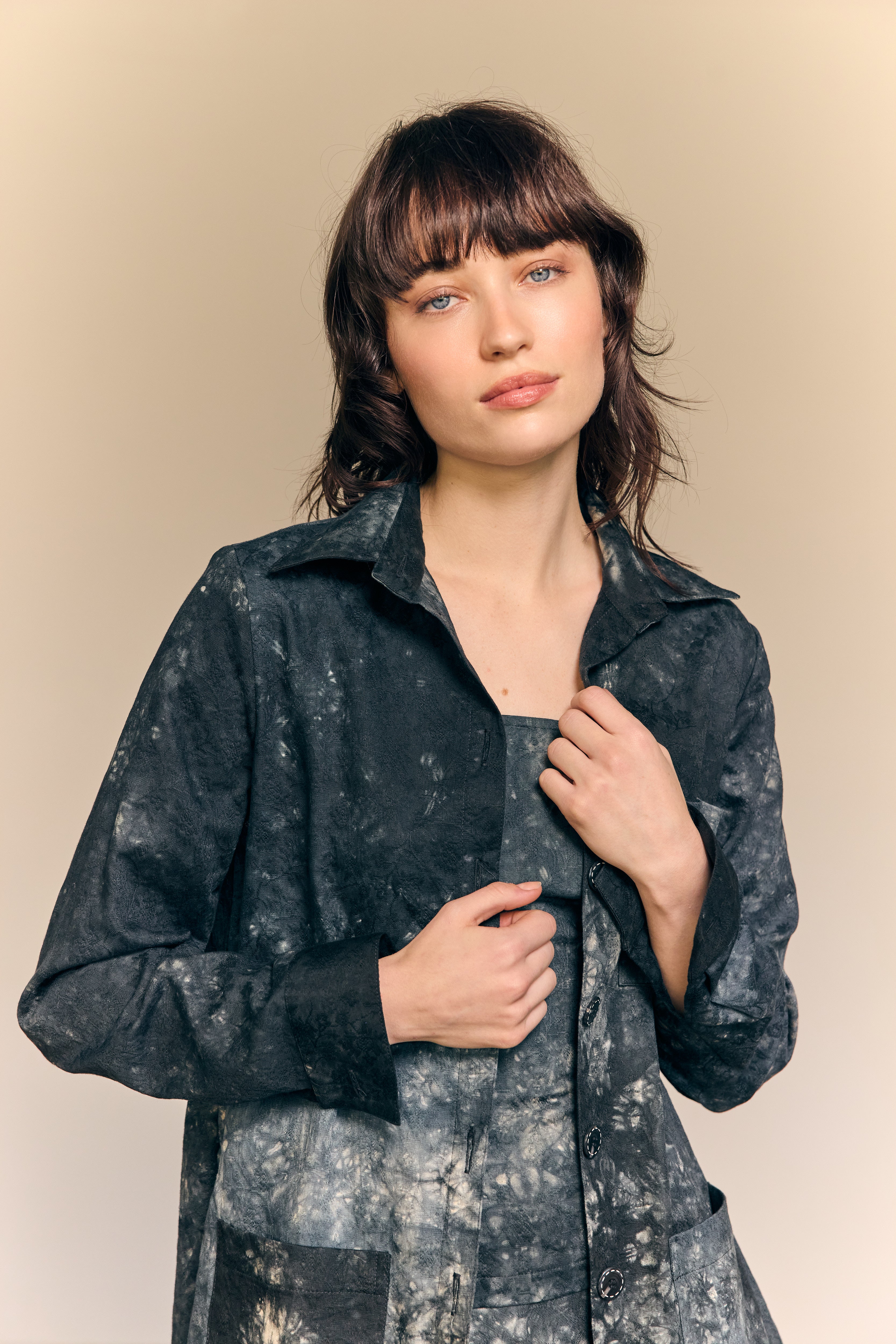 Teagan Jacket Ocean Shibori Cotton Jacquard