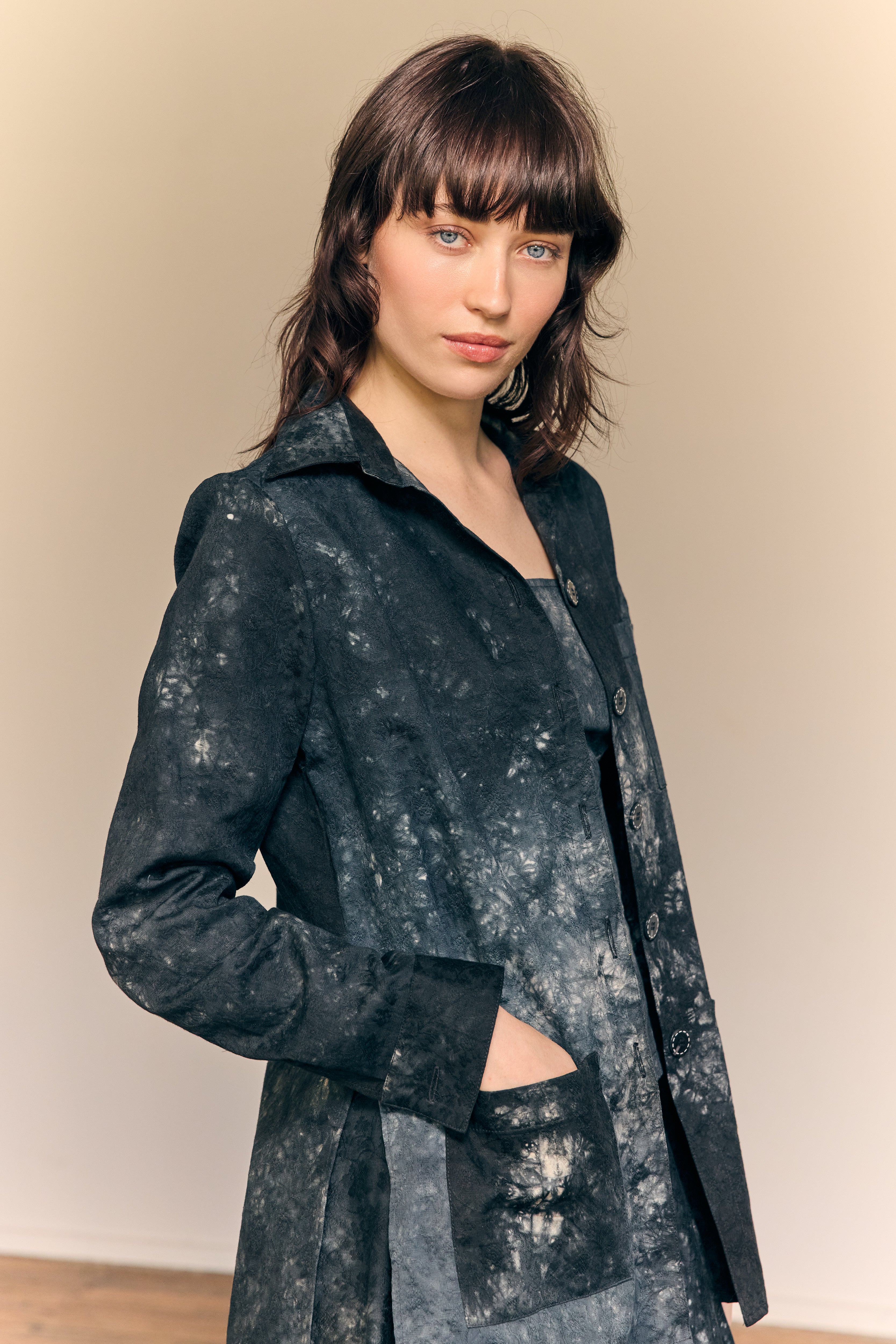 Teagan Jacket Ocean Shibori Cotton Jacquard