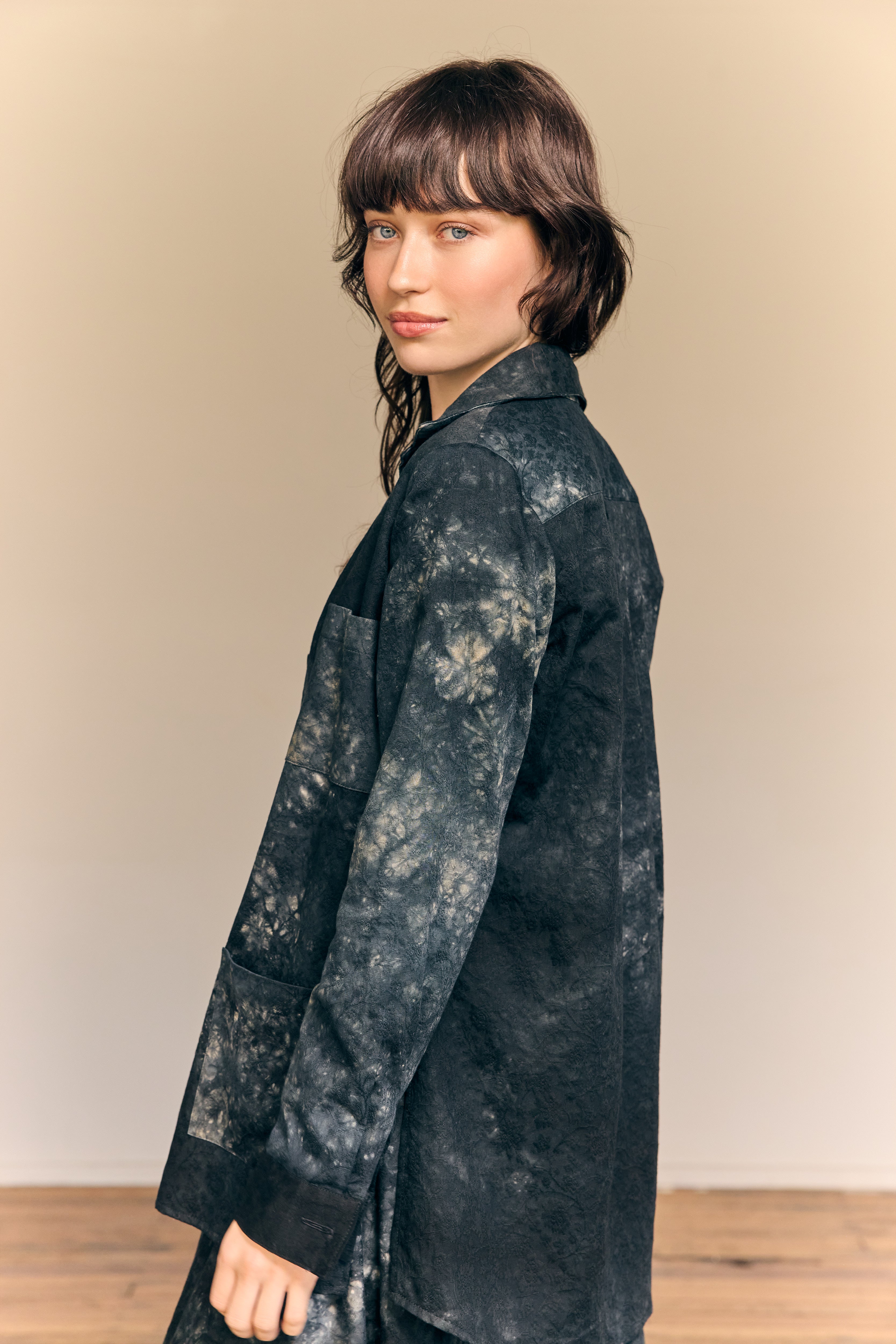 Teagan Jacket Ocean Shibori Cotton Jacquard