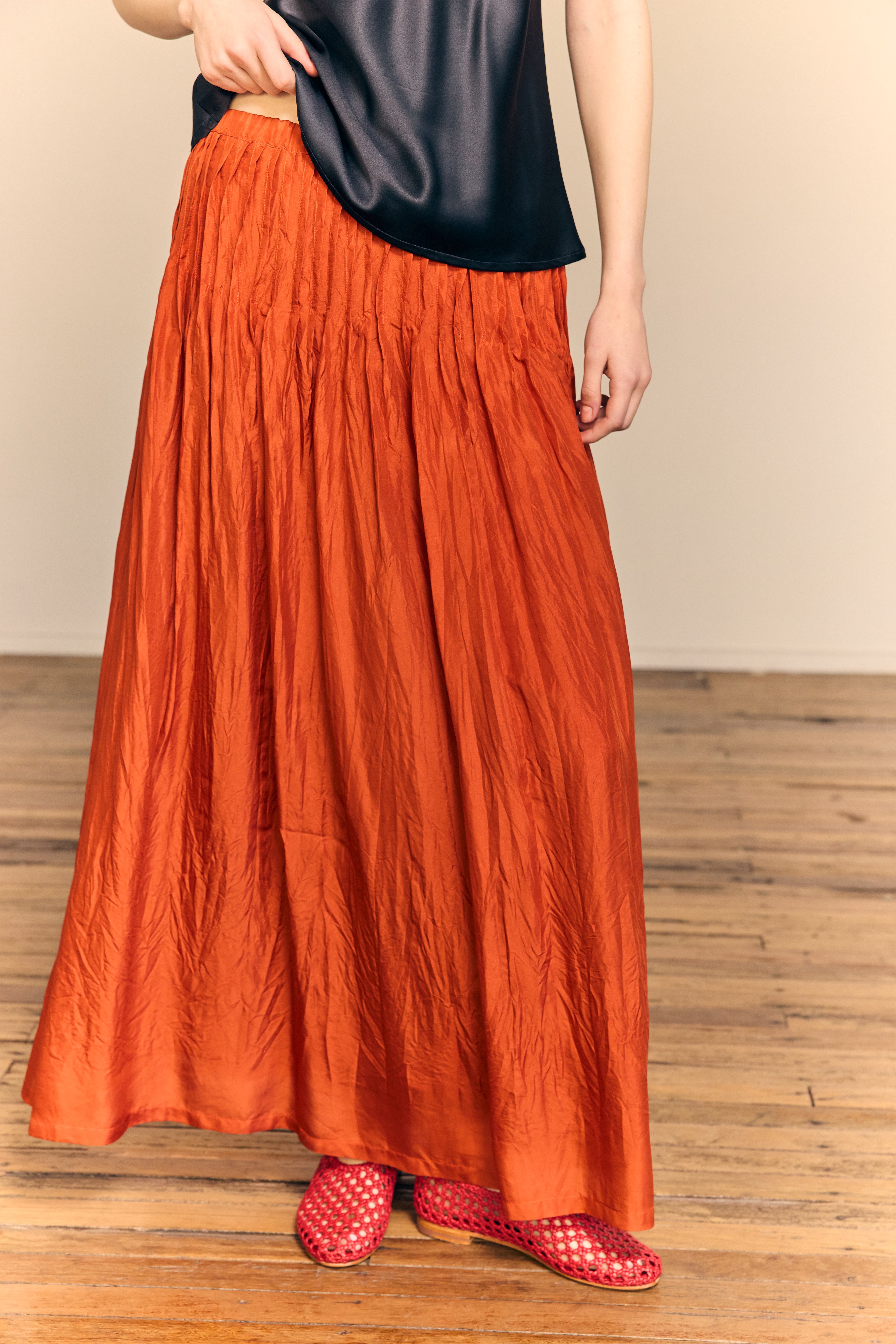 Giselle Maxi Skirt Silk Habotai Terracotta