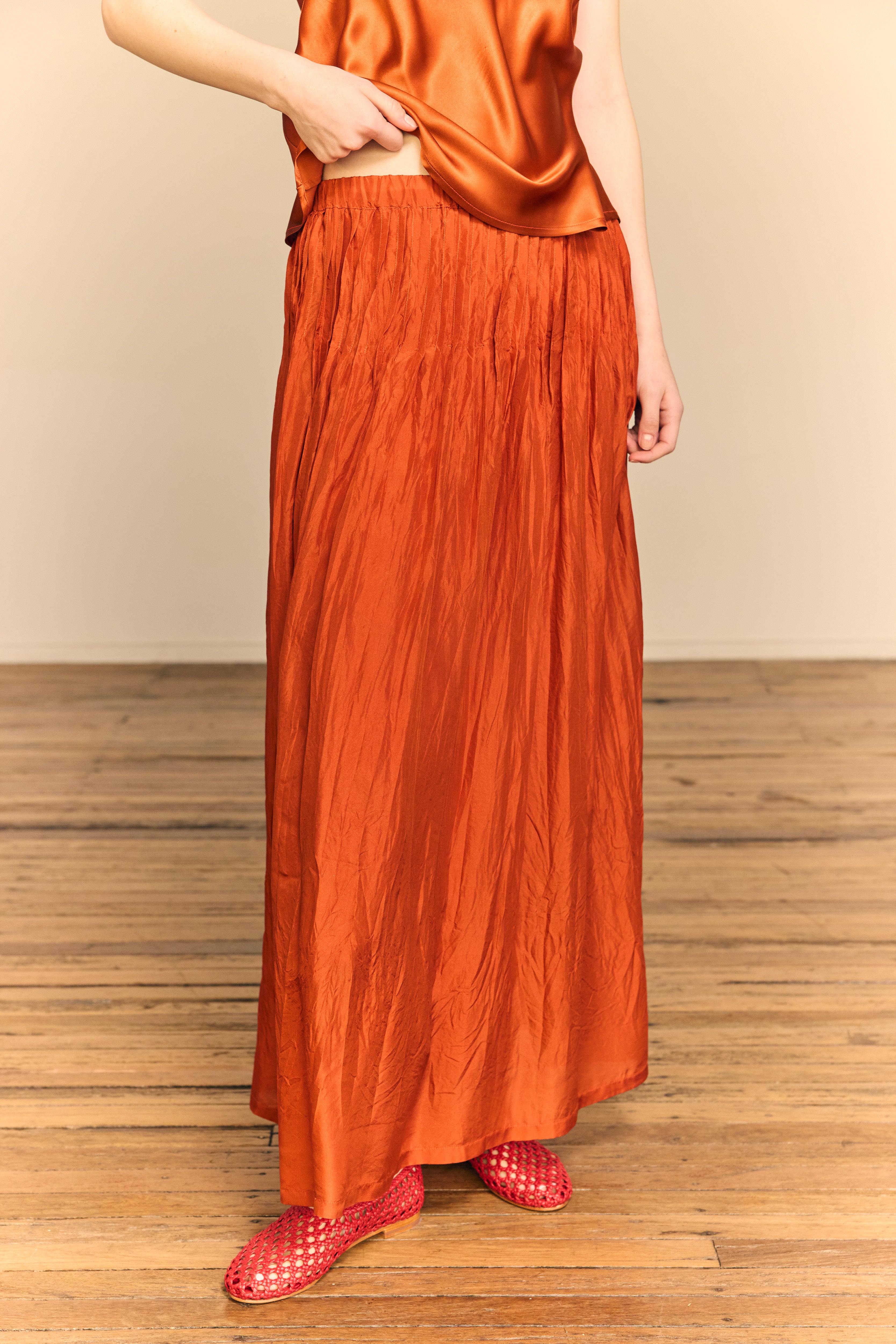 Giselle Maxi Skirt Silk Habotai Terracotta