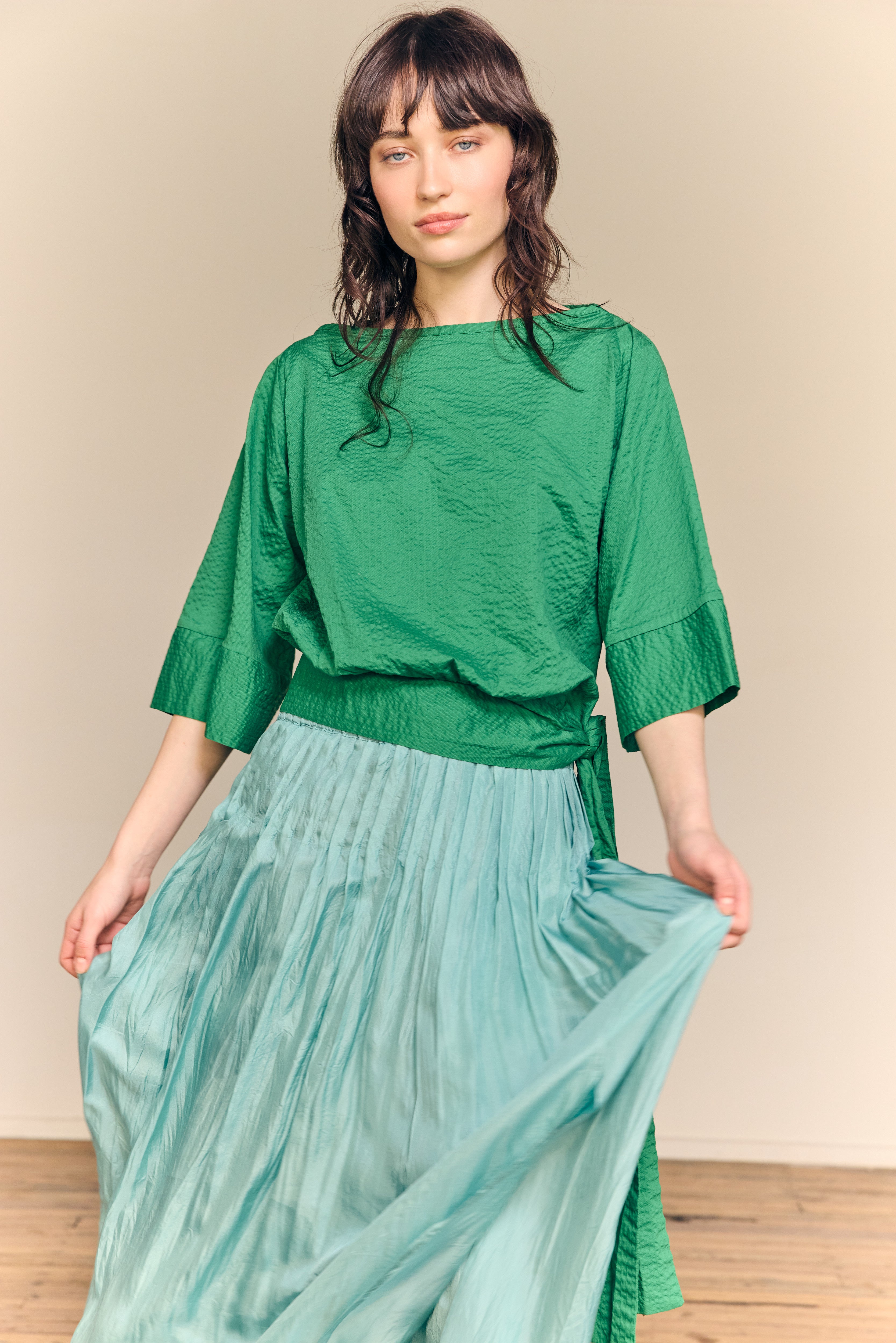 Simona Blouse Cotton Plissé Green